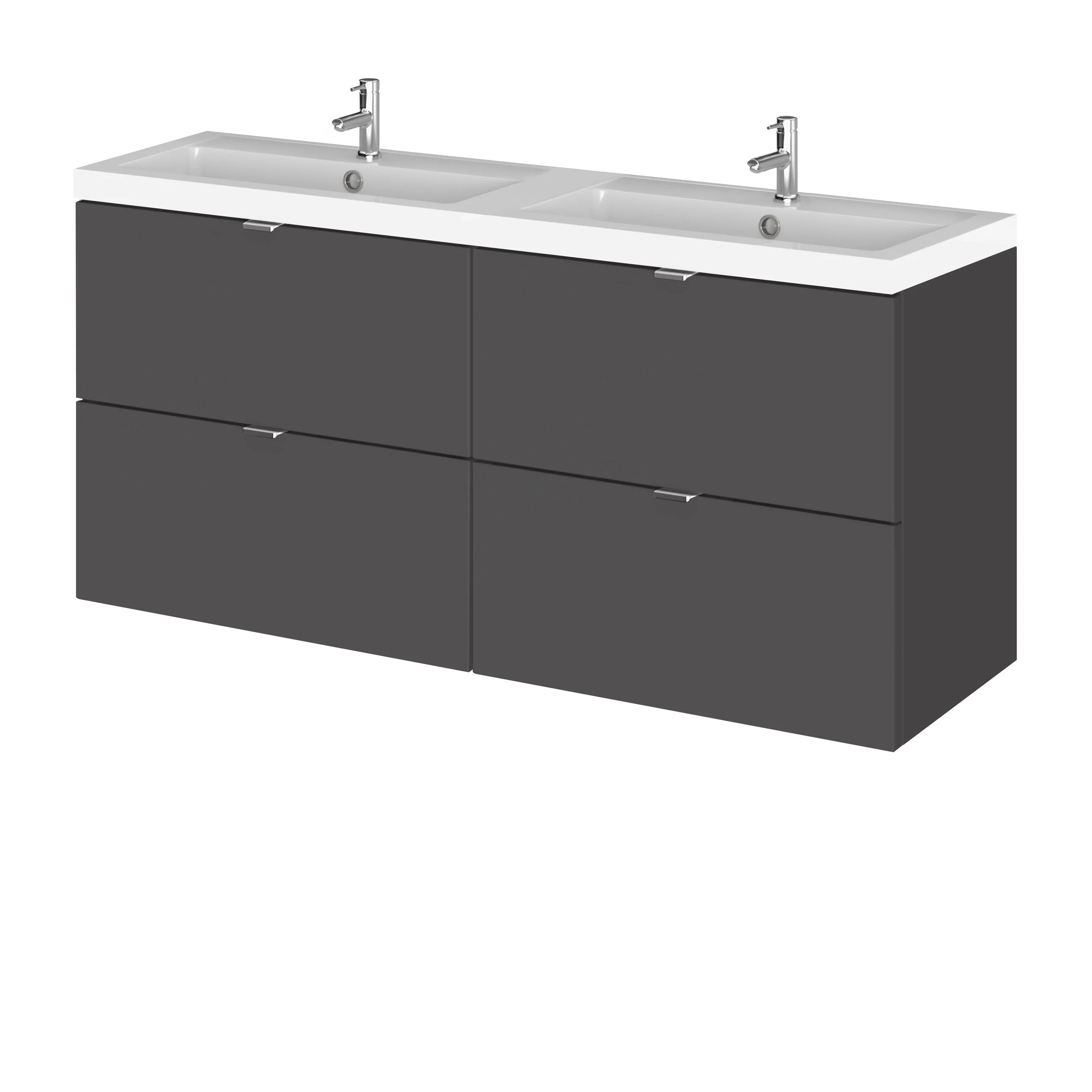 Hudson Reed Fusion Wall Hung Vanity Unit & Polymarble Basin 1200mm (4 Drawer) - Gloss Grey