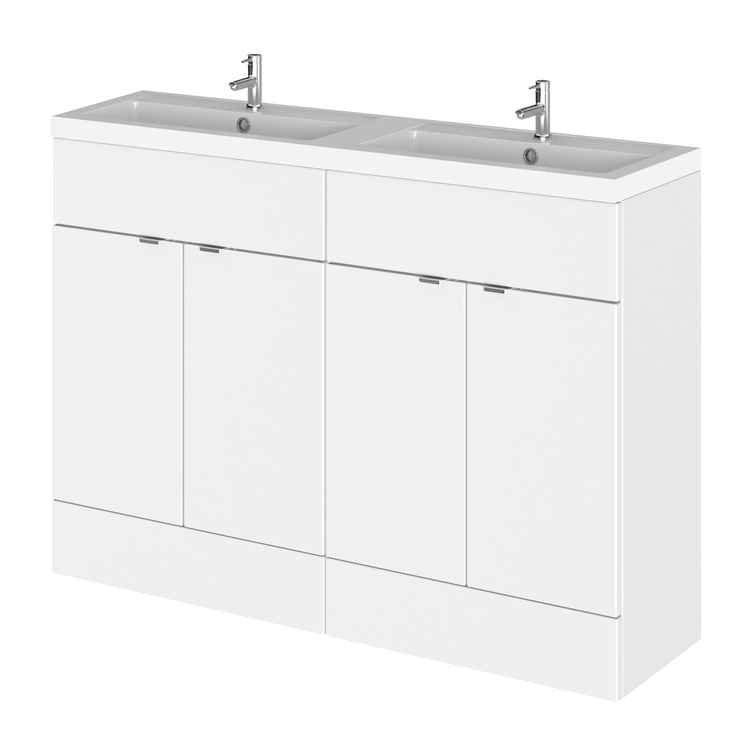 Hudson Reed Fusion Floorstanding Vanity Unit & Polymarble Basin 1200mm (4 Door) - Gloss White