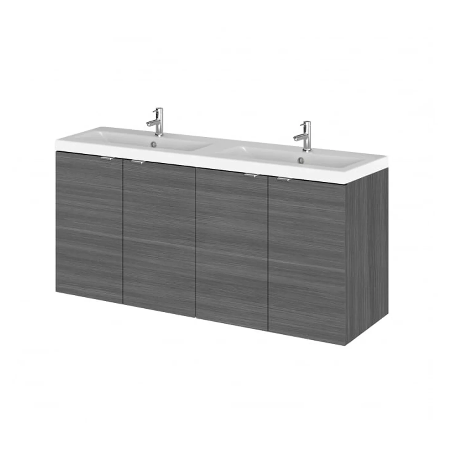 Hudson Reed Fusion Wall Hung Vanity Unit & Ceramic Basin 1200mm (4 Door) - Anthracite Woodgrain