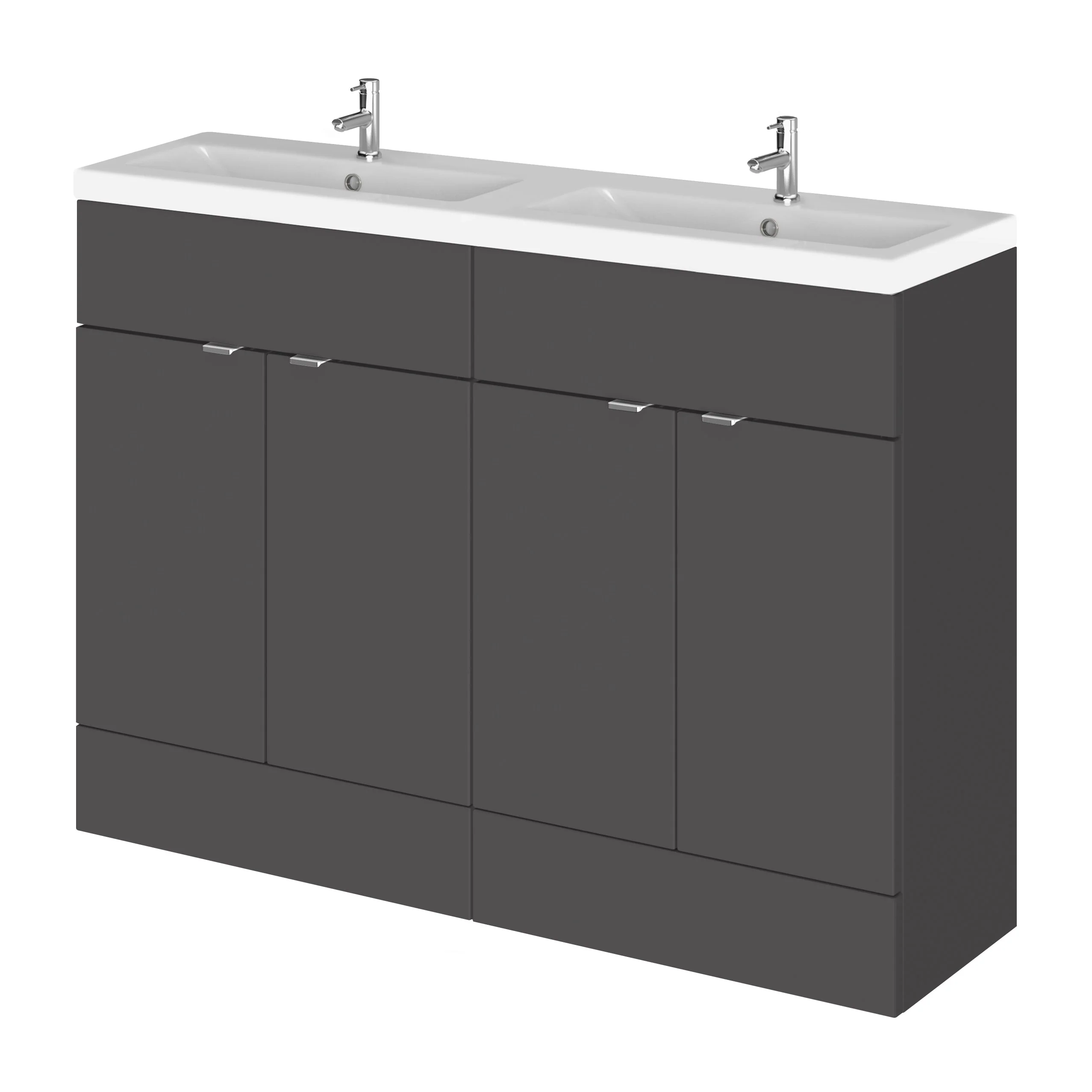Hudson Reed Fusion Floorstanding Vanity Unit & Ceramic Basin 1200mm (4 Door) - Gloss Grey
