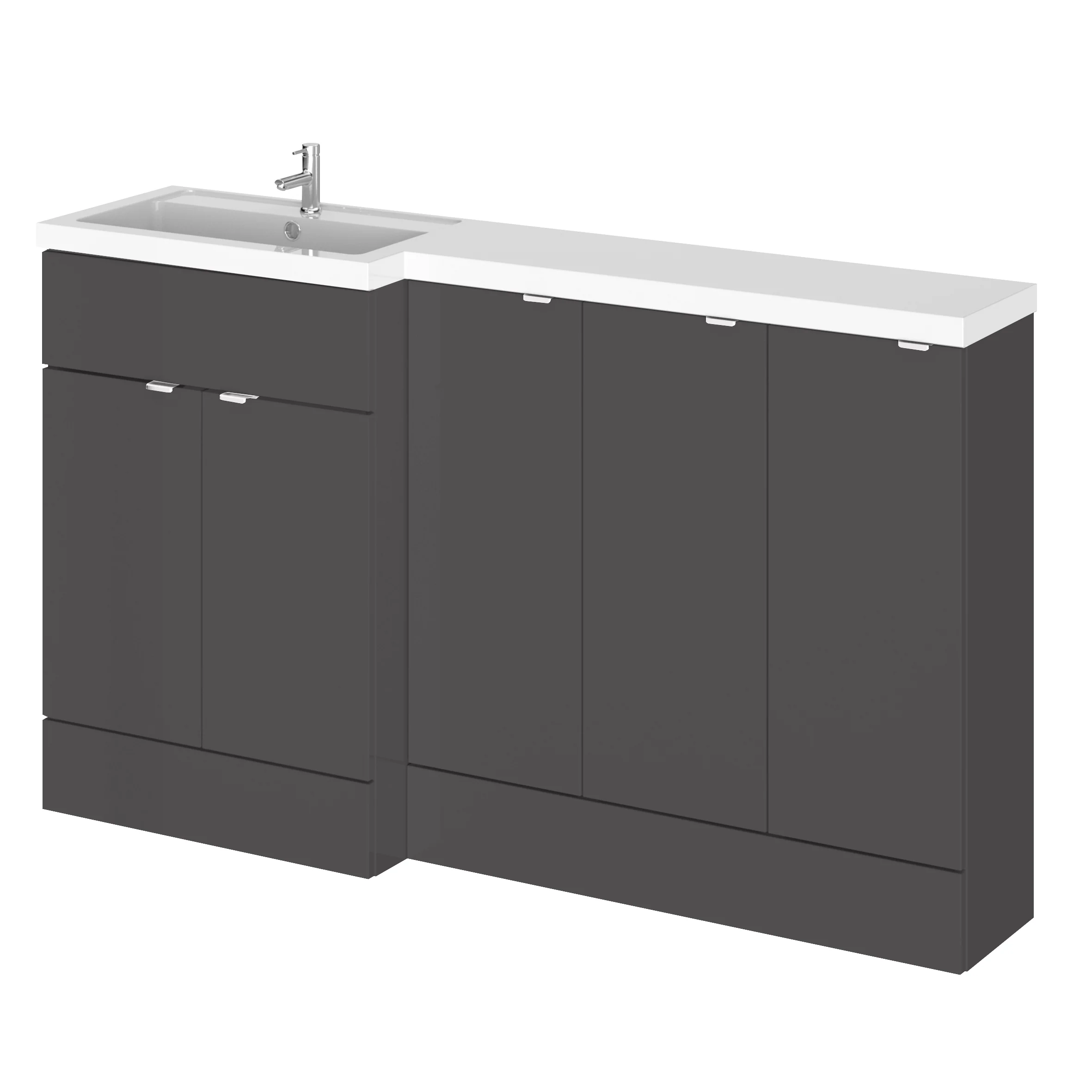 Hudson Reed Fusion Floorstanding Combination Unit & L-Shape Polymarble Basin 1500mm (5 Door) - Gloss Grey