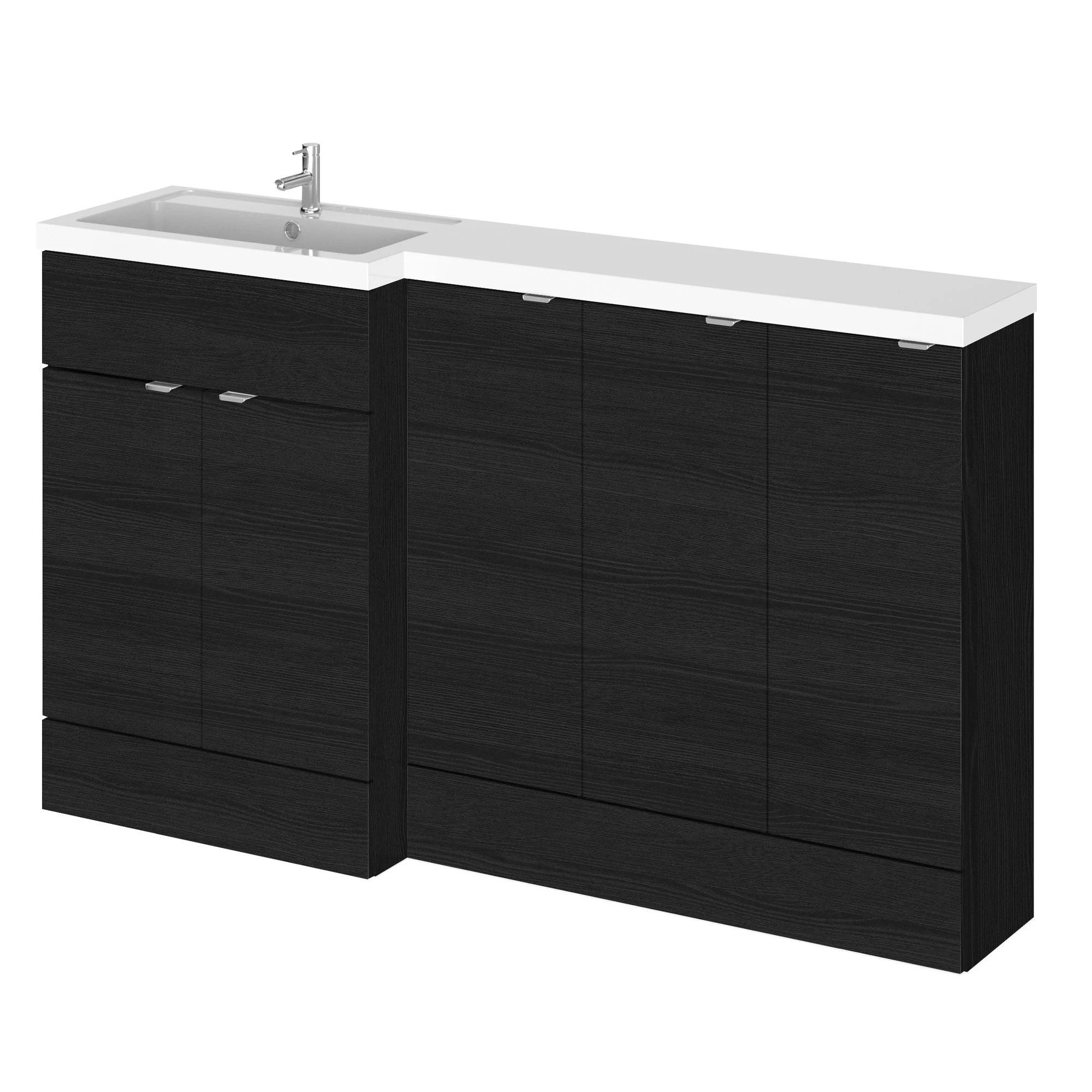 Hudson Reed Fusion Floorstanding Combination Unit & L-Shape Polymarble Basin 1500mm (5 Door) - Charcoal Black