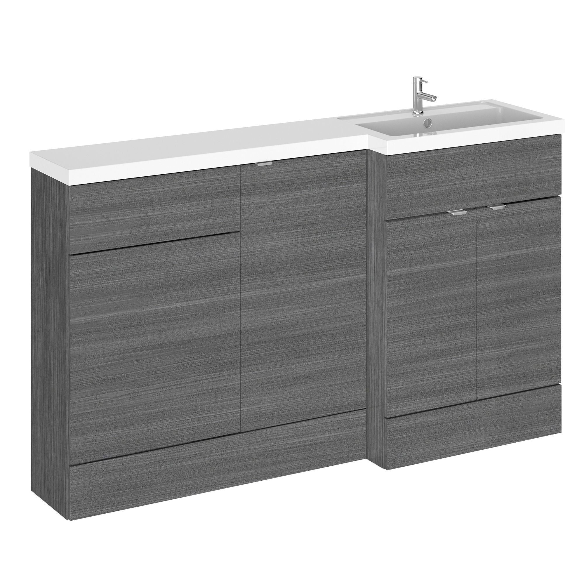 Hudson Reed Fusion Floorstanding Combination Unit with 500mm WC Unit & L-Shape Polymarble Basin 1500mm (3 Door) - Anthracite Woodgrain - Image 2