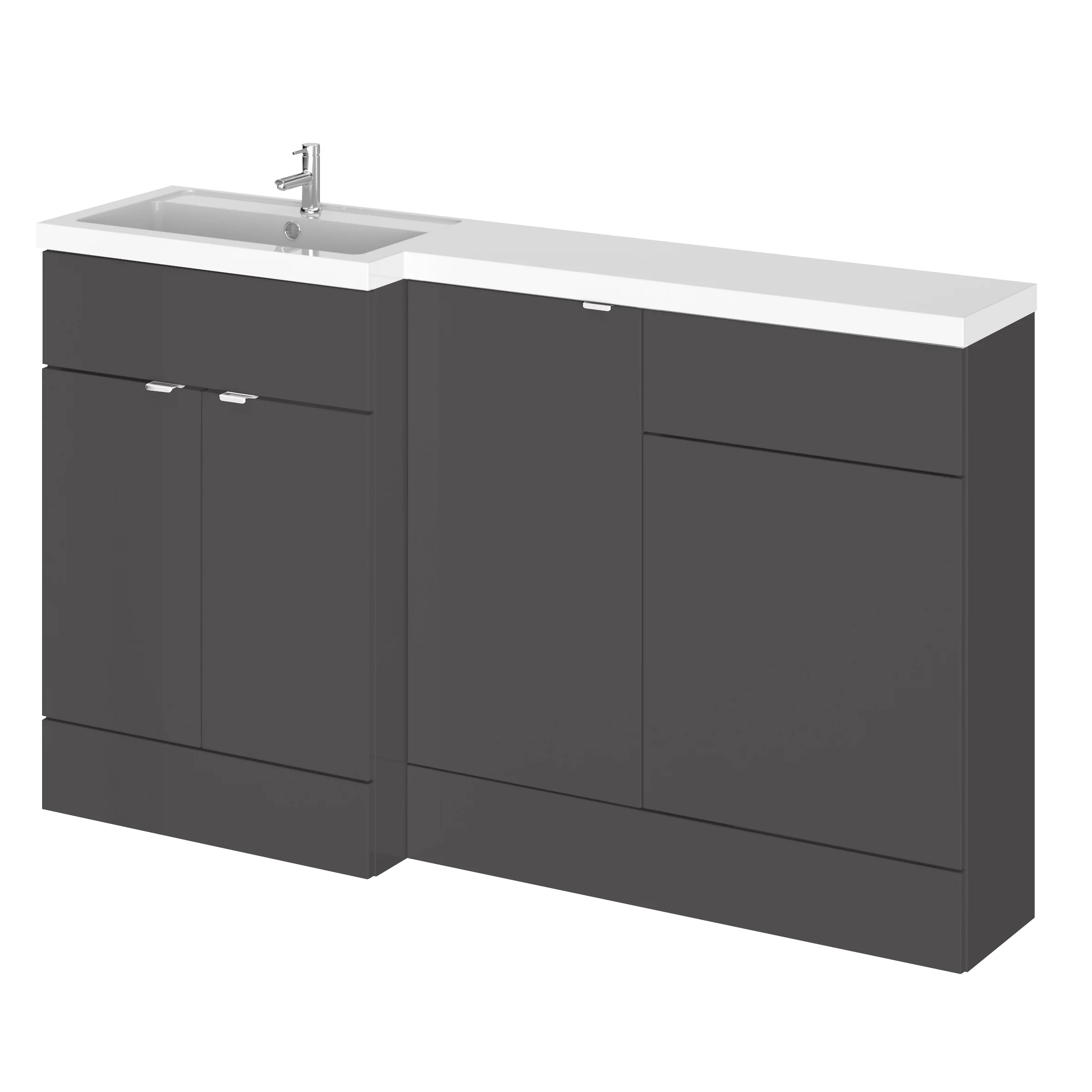 Hudson Reed Fusion Floorstanding Combination Unit with 500mm WC Unit & L-Shape Polymarble Basin 1500mm (3 Door) - Gloss Grey