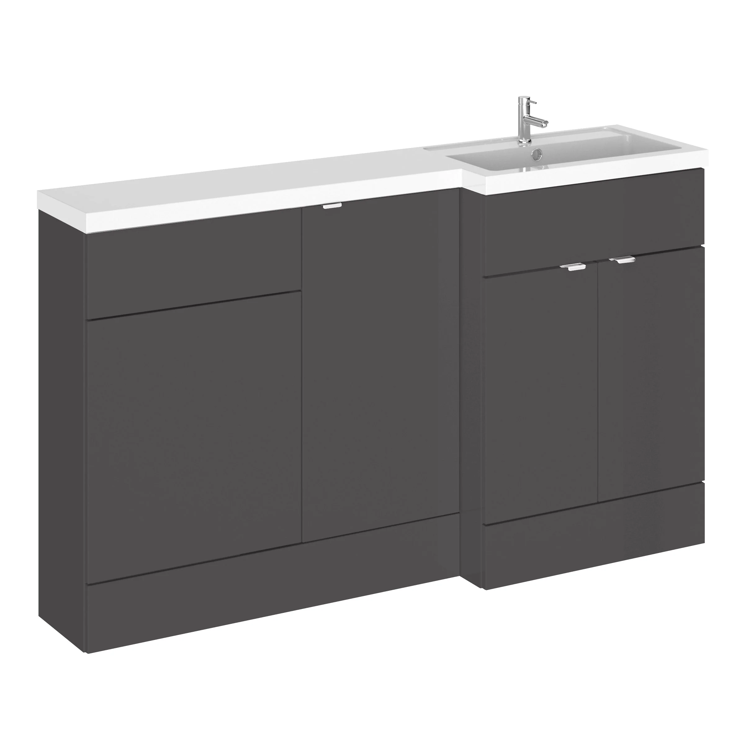 Hudson Reed Fusion Floorstanding Combination Unit with 500mm WC Unit & L-Shape Polymarble Basin 1500mm (3 Door) - Gloss Grey - Image 2