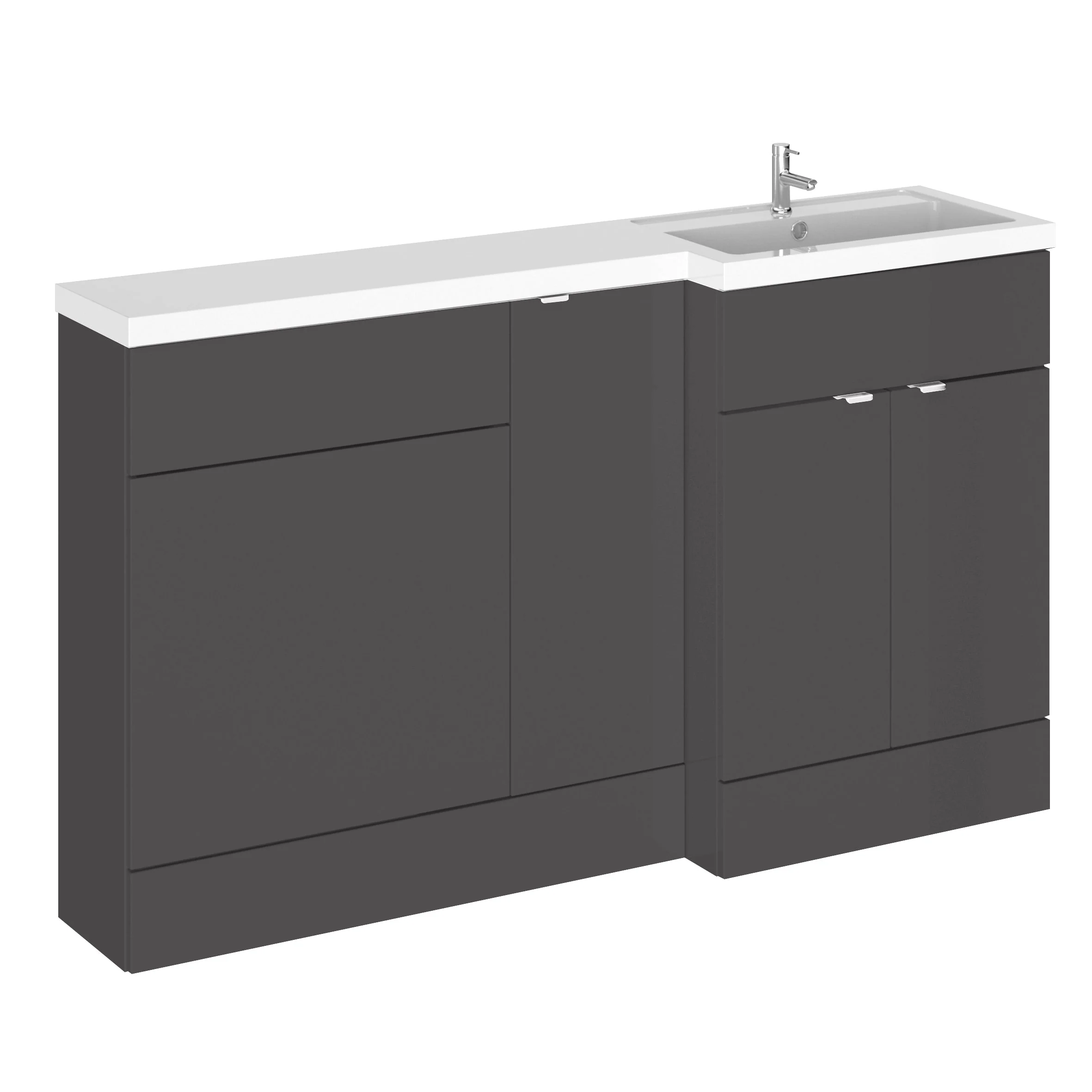 Hudson Reed Fusion Floorstanding Combination Unit with 600mm WC Unit & L-Shape Polymarble Basin 1500mm (3 Door) - Gloss Grey - Image 2