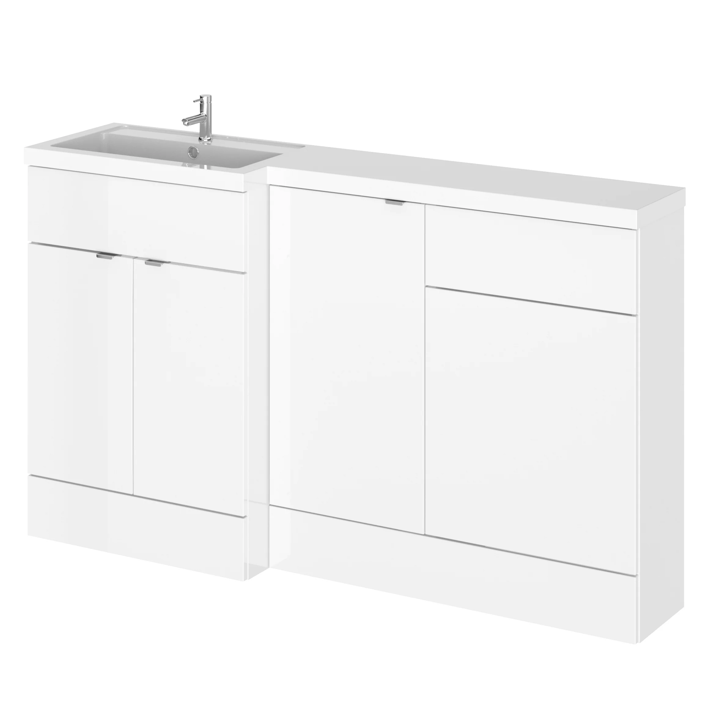 Hudson Reed Fusion Floorstanding Combination Unit with 500mm WC Unit & L-Shape Polymarble Basin 1500mm (3 Door) - Gloss White