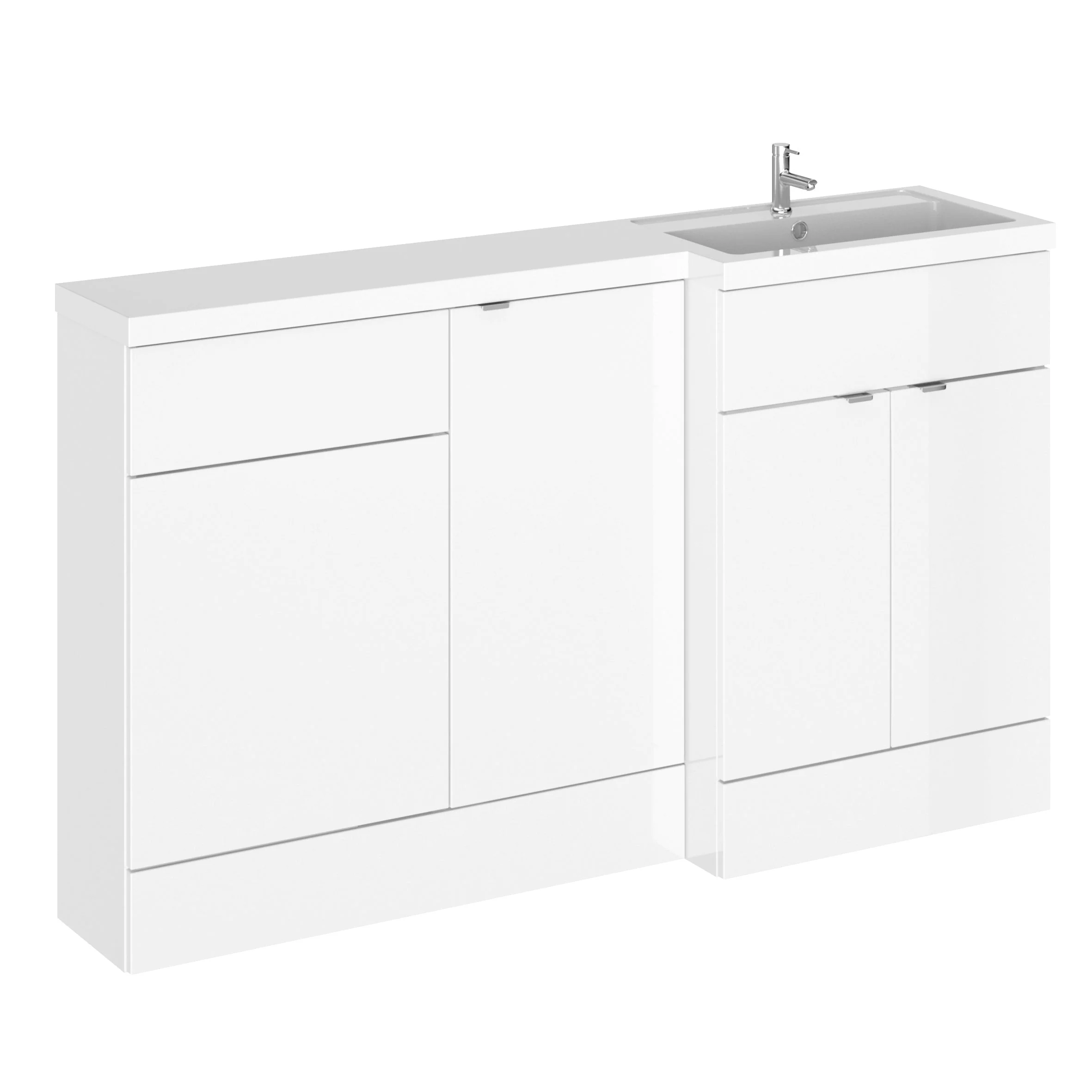 Hudson Reed Fusion Floorstanding Combination Unit with 500mm WC Unit & L-Shape Polymarble Basin 1500mm (3 Door) - Gloss White - Image 2