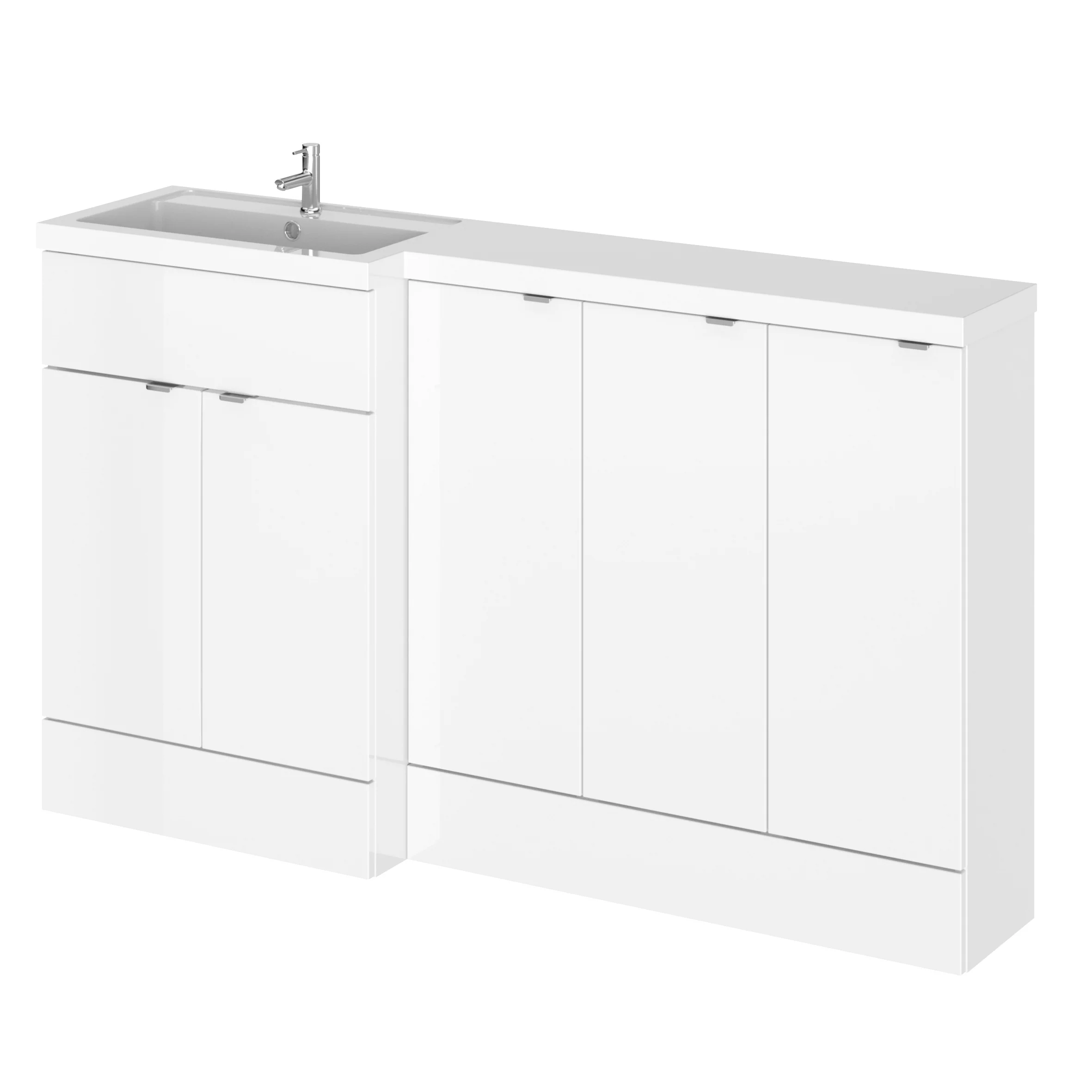 Hudson Reed Fusion Floorstanding Combination Unit & L-Shape Polymarble Basin 1500mm (5 Door) - Gloss White