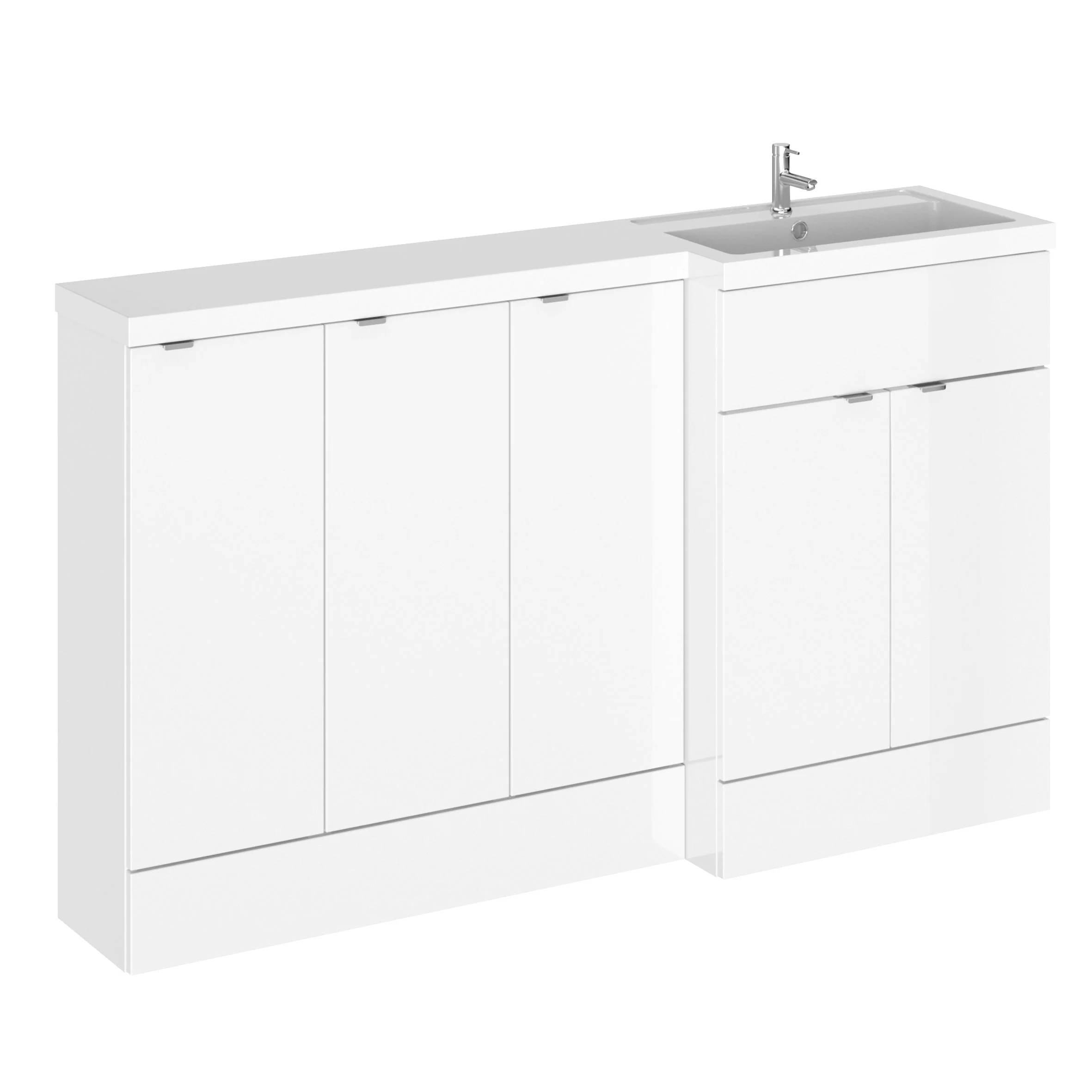 Hudson Reed Fusion Floorstanding Combination Unit & L-Shape Polymarble Basin 1500mm (5 Door) - Gloss White - Image 2