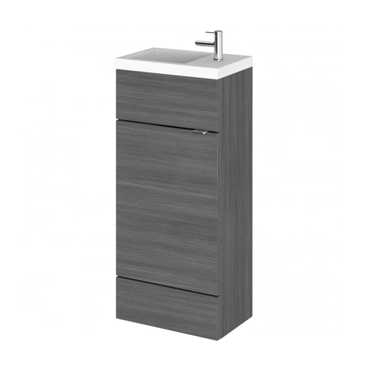 Hudson Reed Fusion Floorstanding Vanity Unit & Side Tap Basin 400mm (1 Door) - Anthracite Woodgrain (Compact)