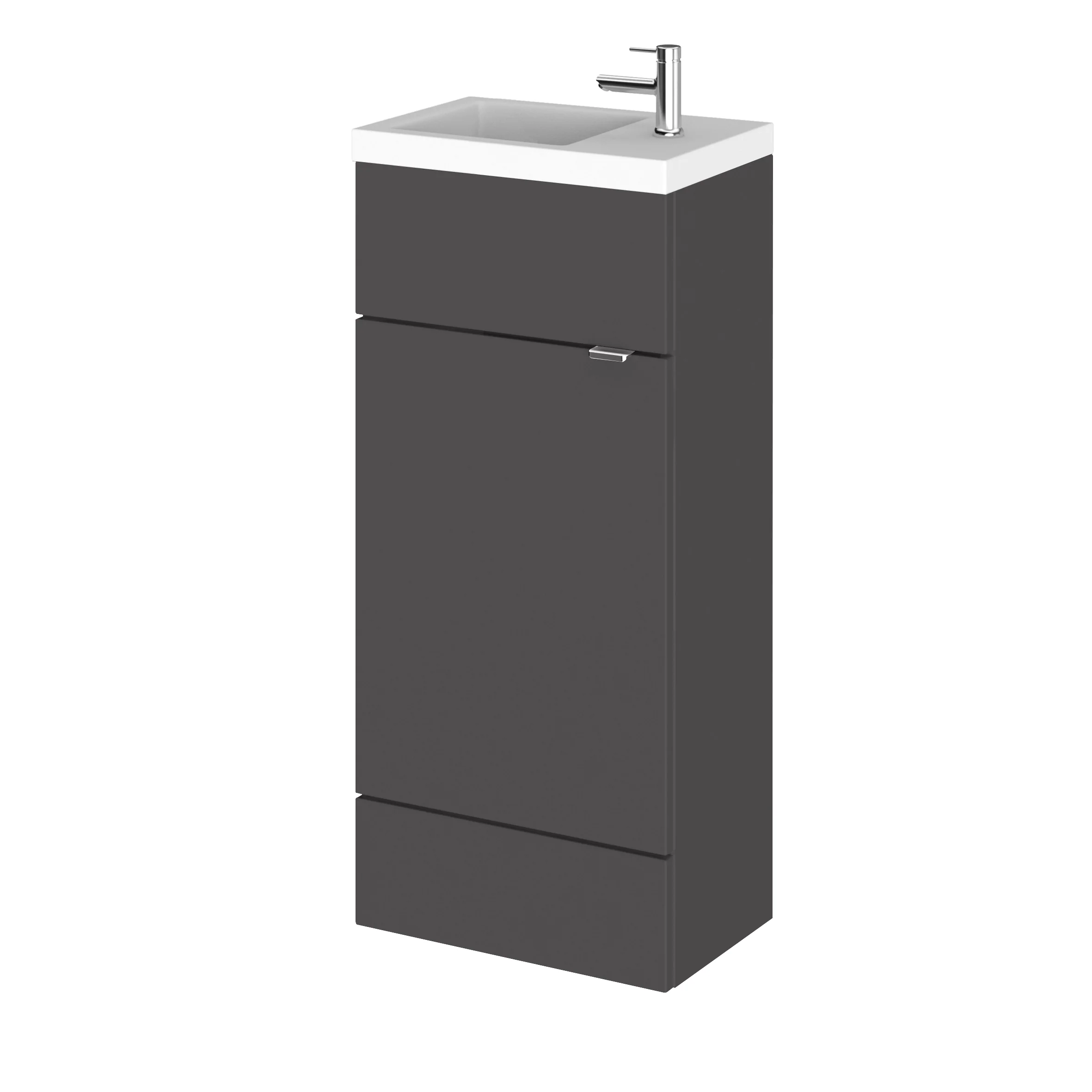 Hudson Reed Fusion Floorstanding Vanity Unit & Side Tap Basin 400mm (1 Door) - Gloss Grey (Compact)