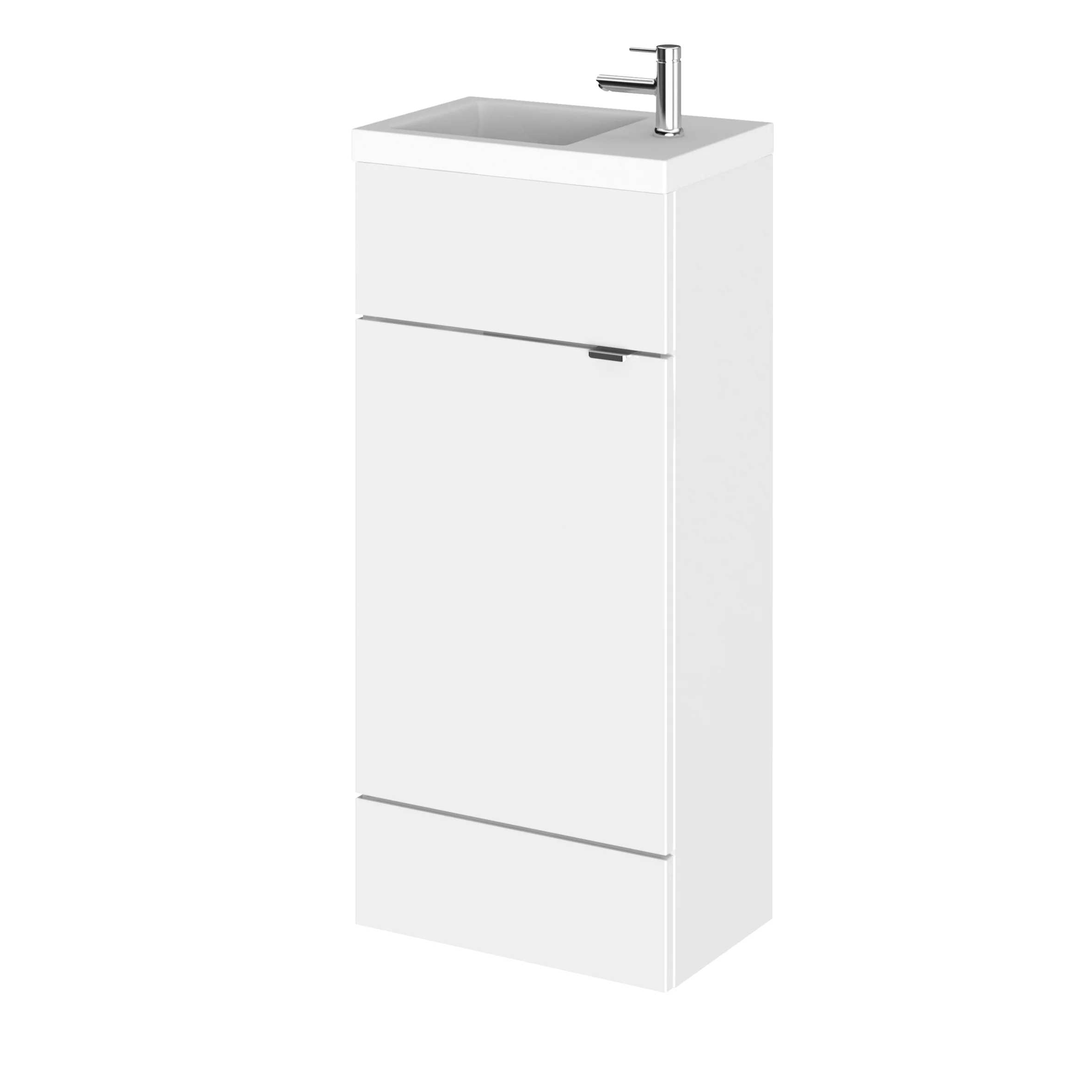 Hudson Reed Fusion Floorstanding Vanity Unit & Side Tap Basin 400mm (1 Door) - Gloss White (Compact)