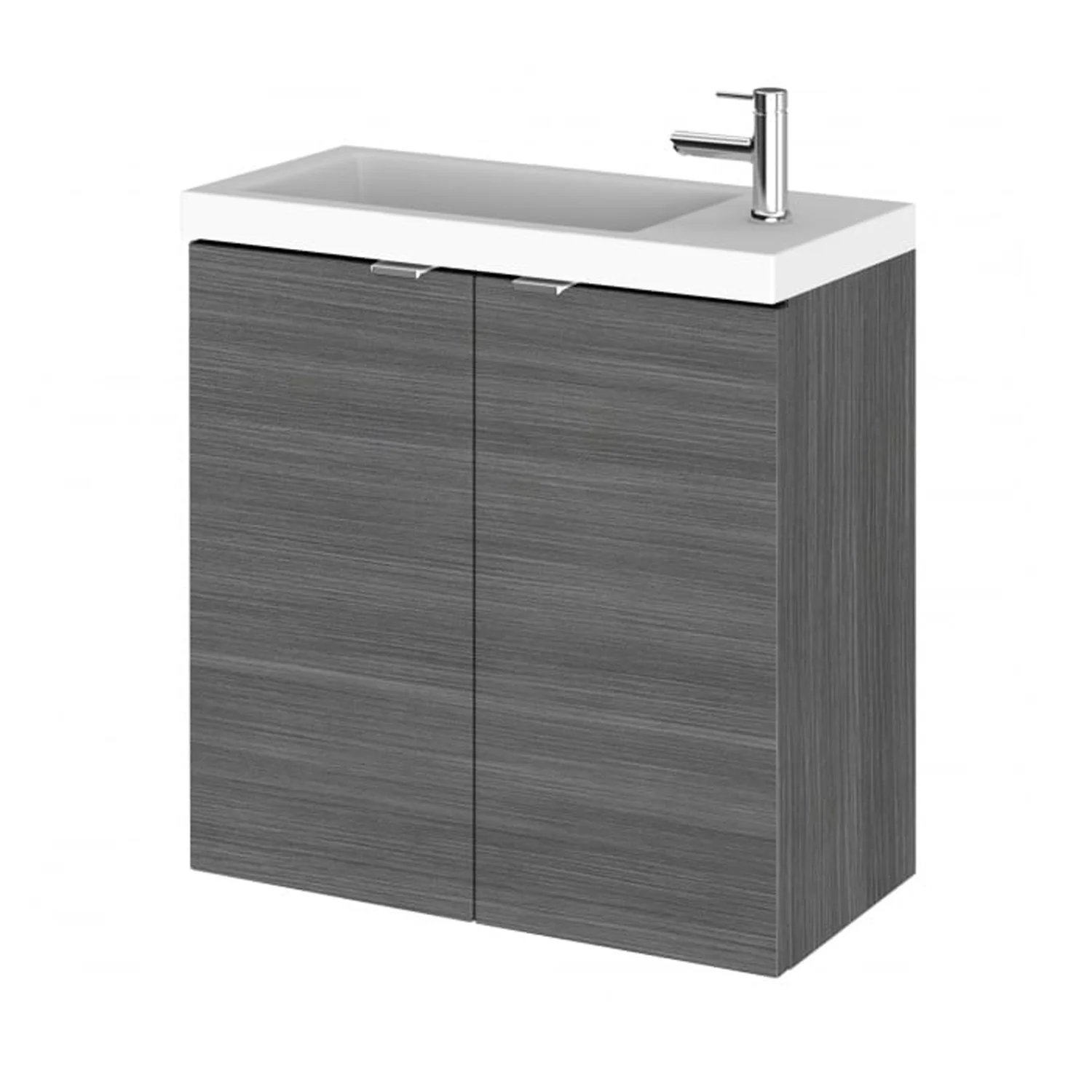 Hudson Reed Fusion Wall Hung Vanity Unit & Side Tap Basin 500mm (2-Door) - Anthracite Woodgrain (Compact)