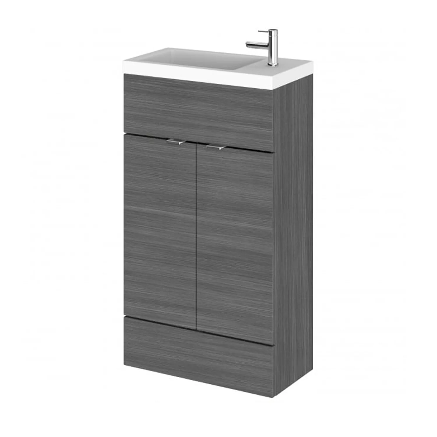 Hudson Reed Fusion Floorstanding Vanity Unit & Side Tap Basin 500mm (2-Door) - Anthracite Woodgrain (Compact)