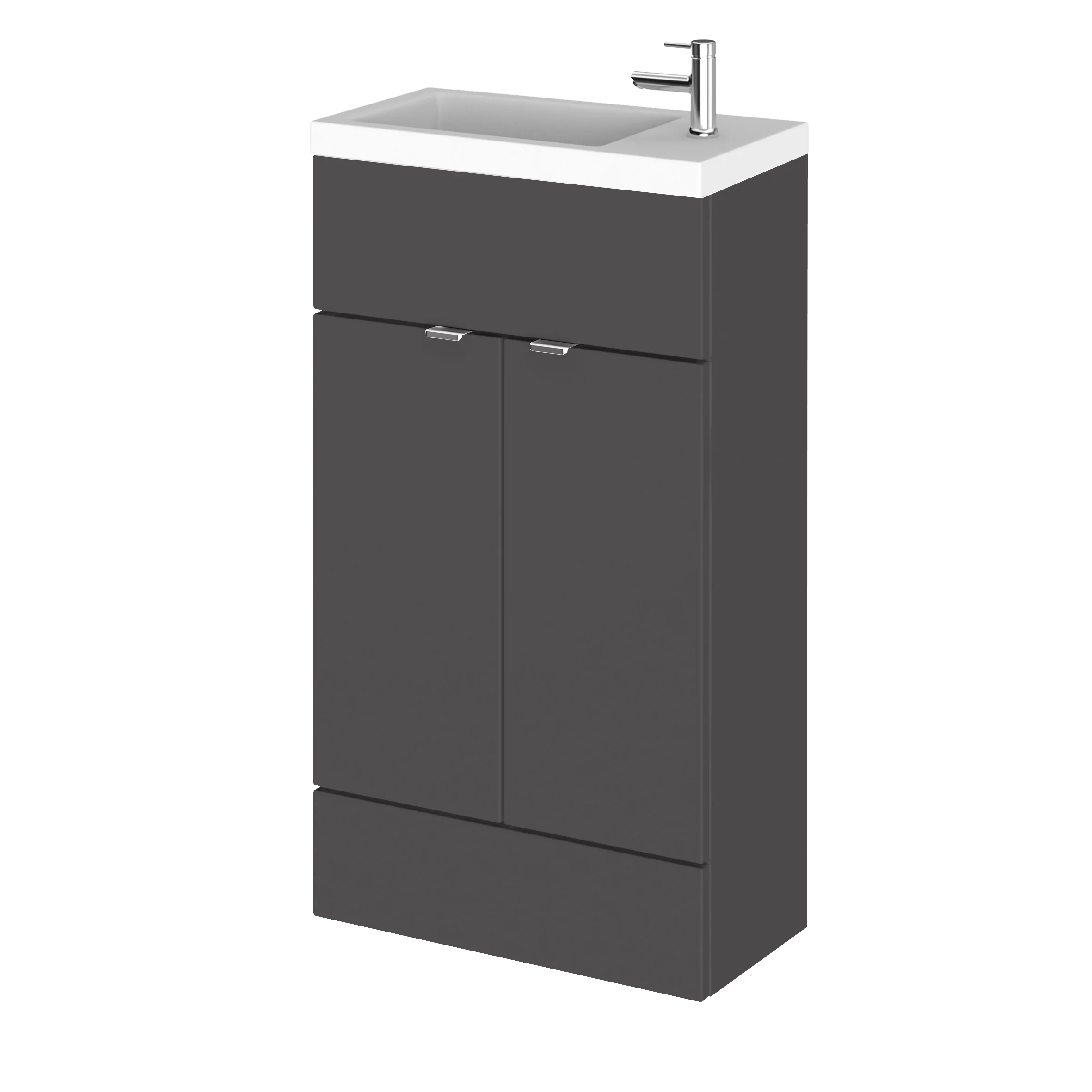 Hudson Reed Fusion Floorstanding Vanity Unit & Side Tap Basin 500mm (2-Door) - Gloss Grey (Compact)