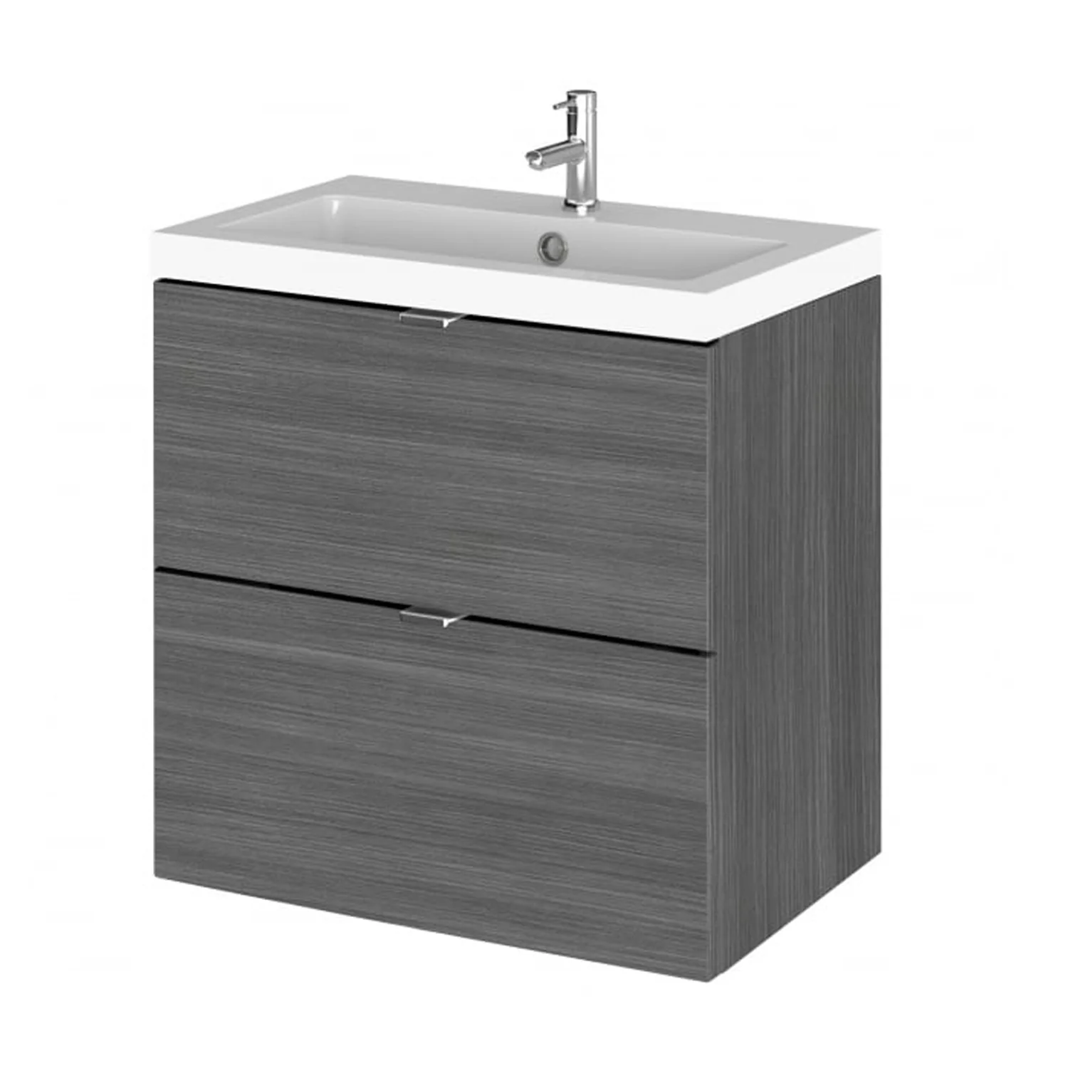 Hudson Reed Fusion Wall Hung Vanity Unit & Ceramic Basin 500mm (2-Drawer) - Anthracite Woodgrain
