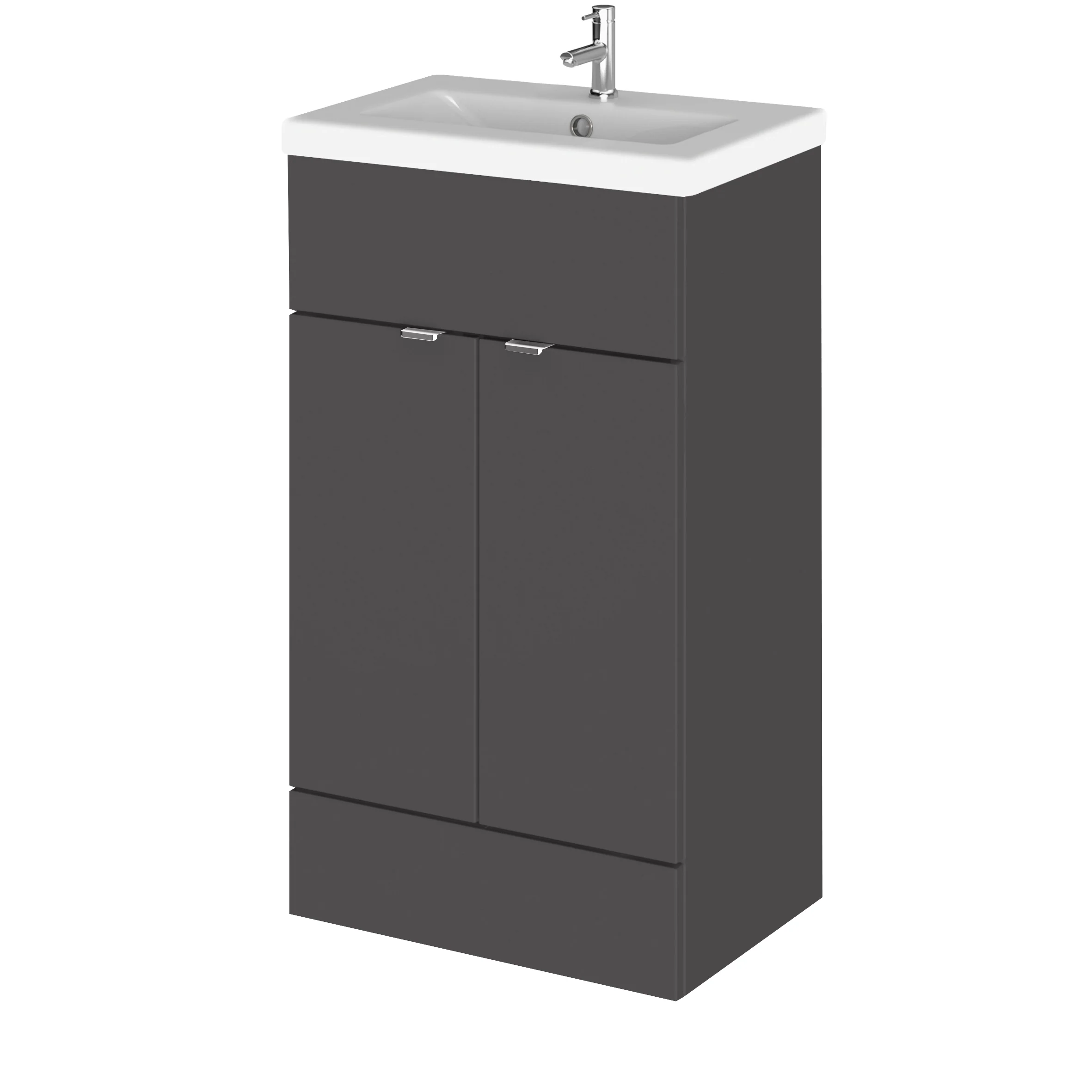 Hudson Reed Fusion Floorstanding Vanity Unit & Ceramic Basin 500mm (2-Door) - Gloss Grey