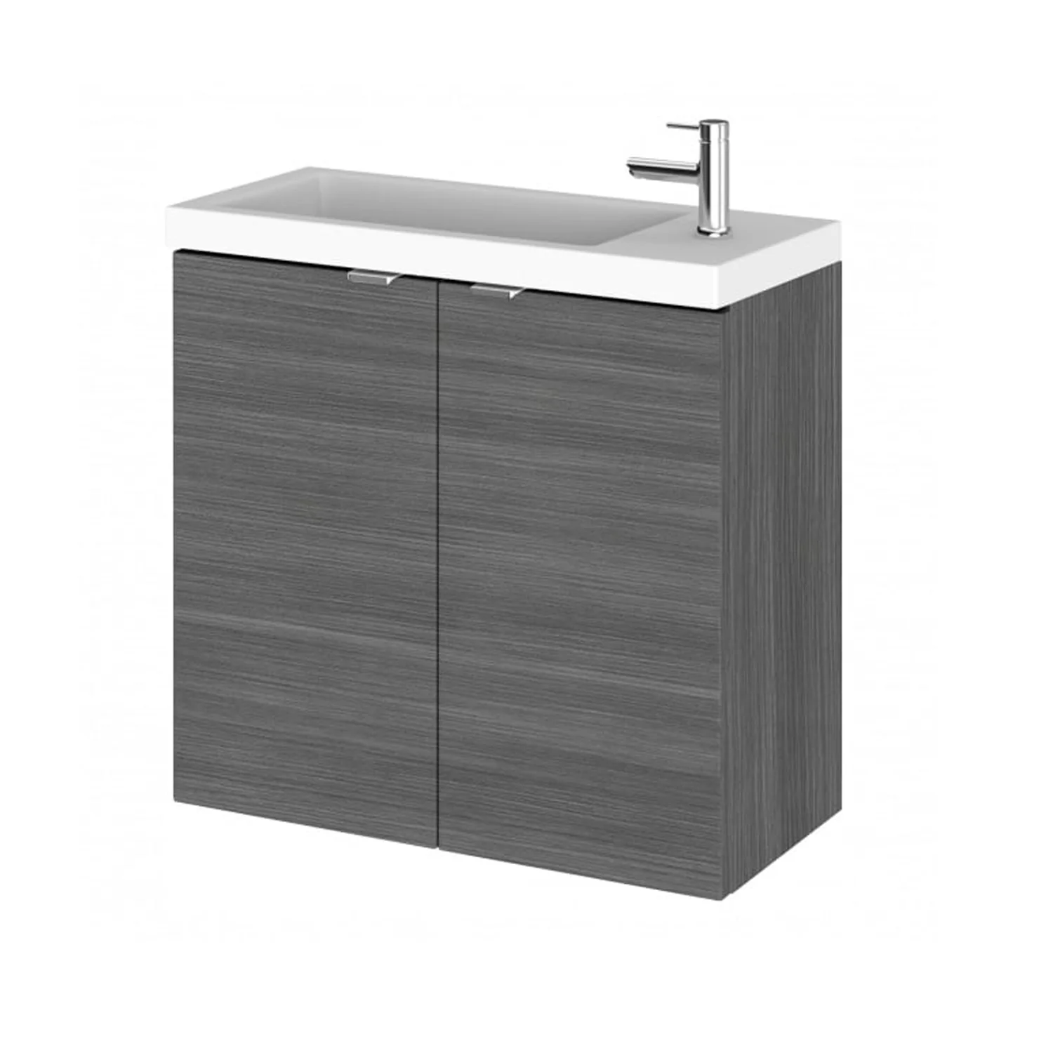 Hudson Reed Fusion Wall Hung Vanity Unit & Side Tap Basin 600mm (2-Door) - Anthracite Woodgrain (Compact)