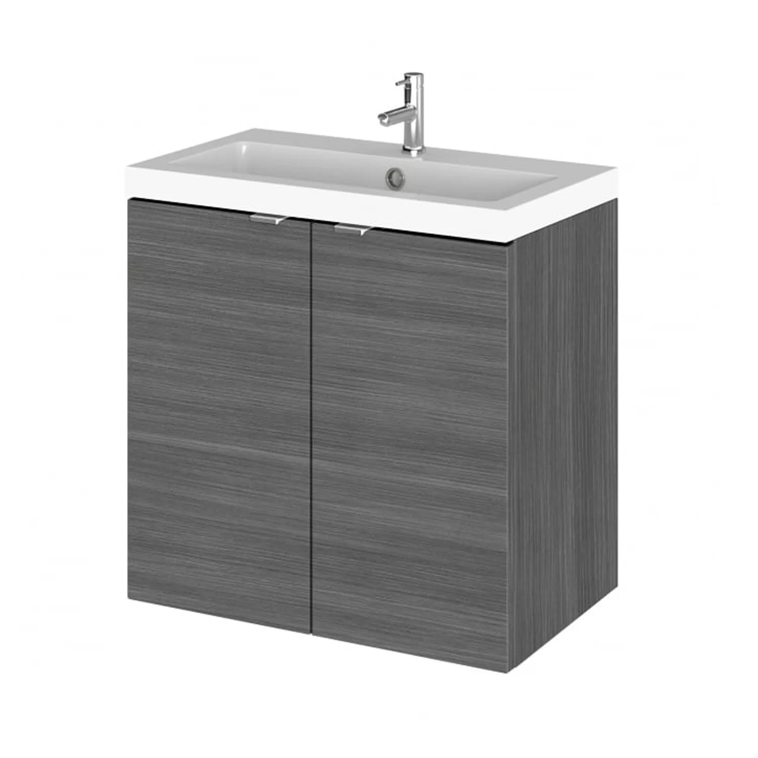 Hudson Reed Fusion Wall Hung Vanity Unit & Polymarble Basin 600mm (2-Door) - Anthracite Woodgrain