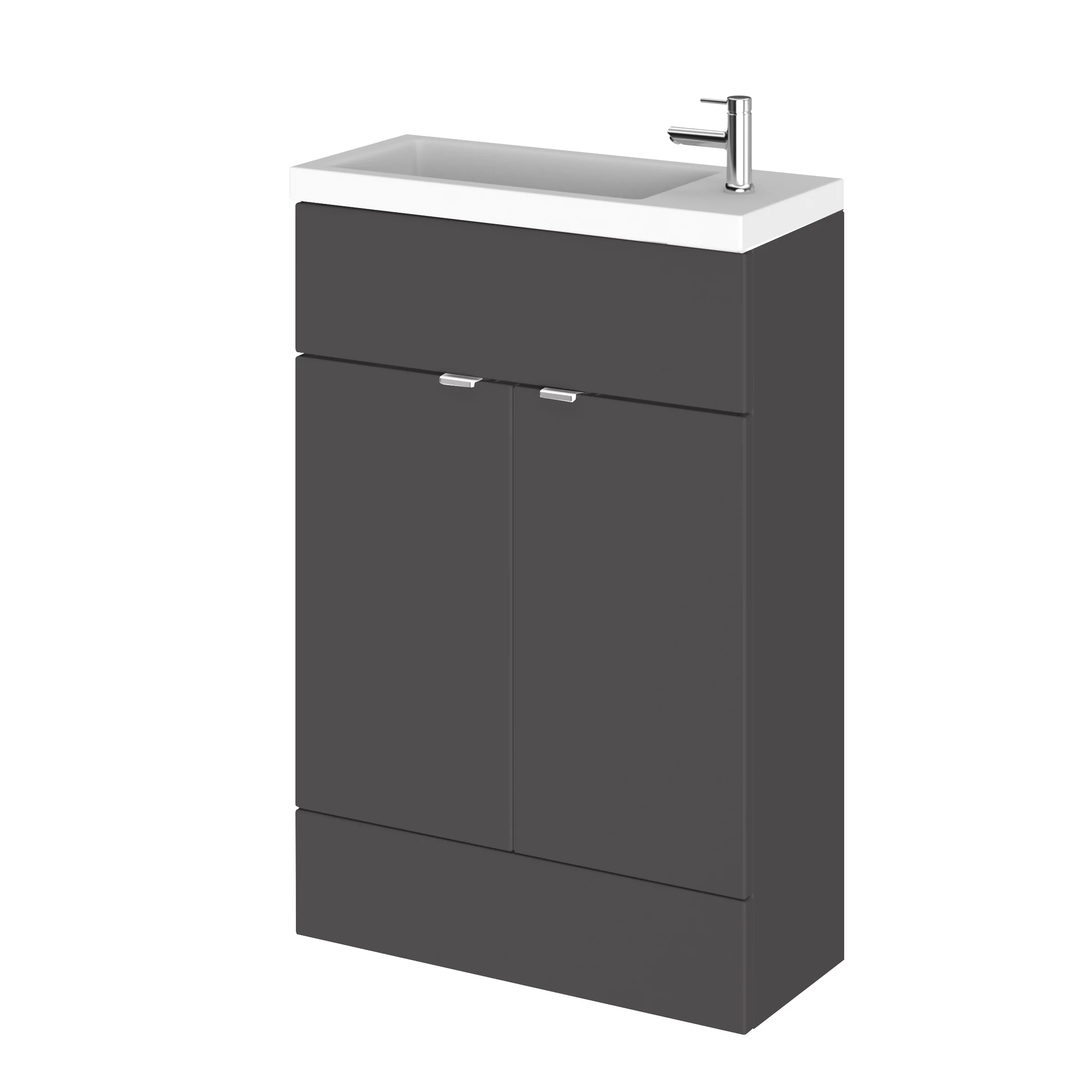 Hudson Reed Fusion Floorstanding Vanity Unit & Side Tap Basin 600mm (2-Door) - Gloss Grey (Compact)