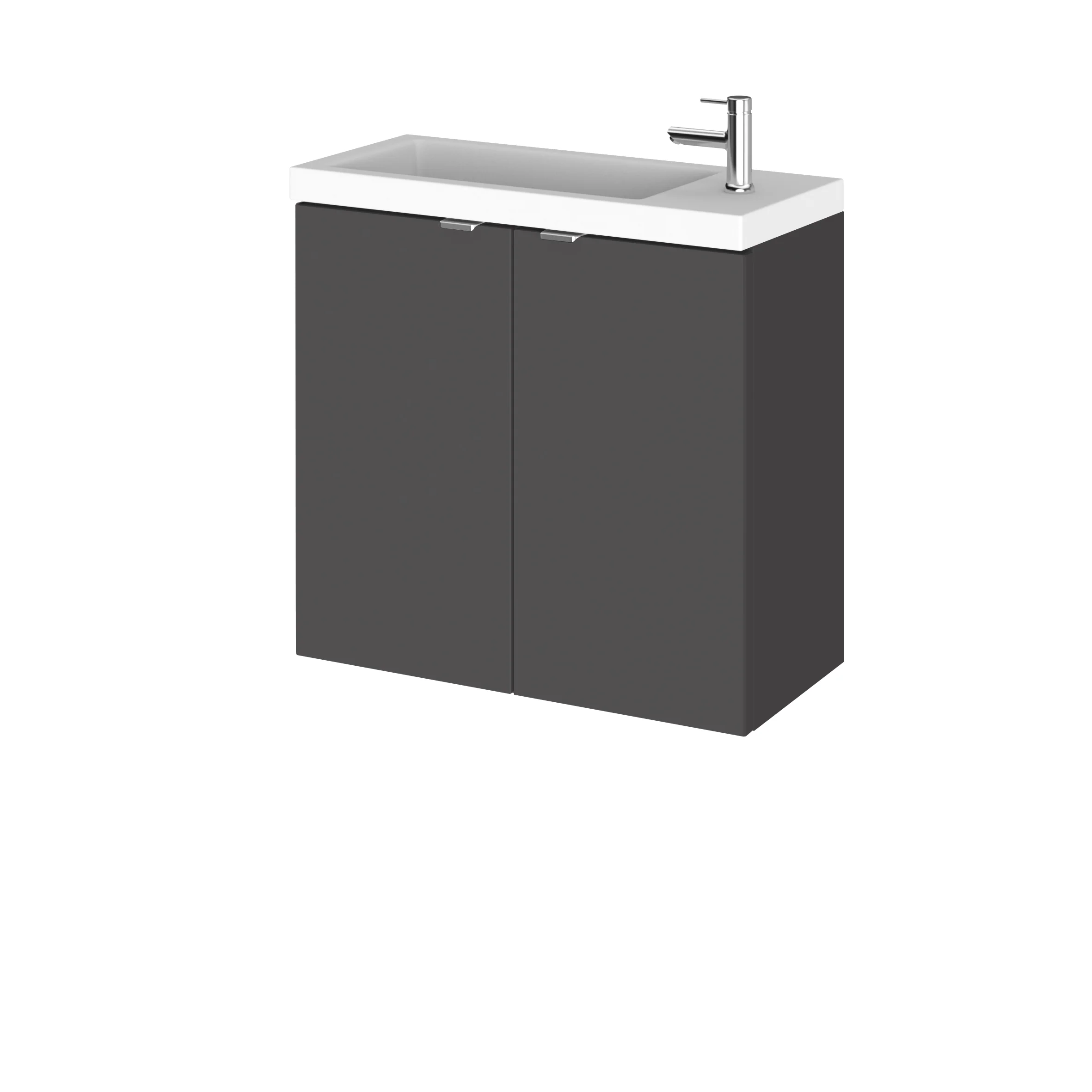 Hudson Reed Fusion Wall Hung Vanity Unit & Side Tap Basin 600mm (2-Door) - Gloss Grey (Compact)