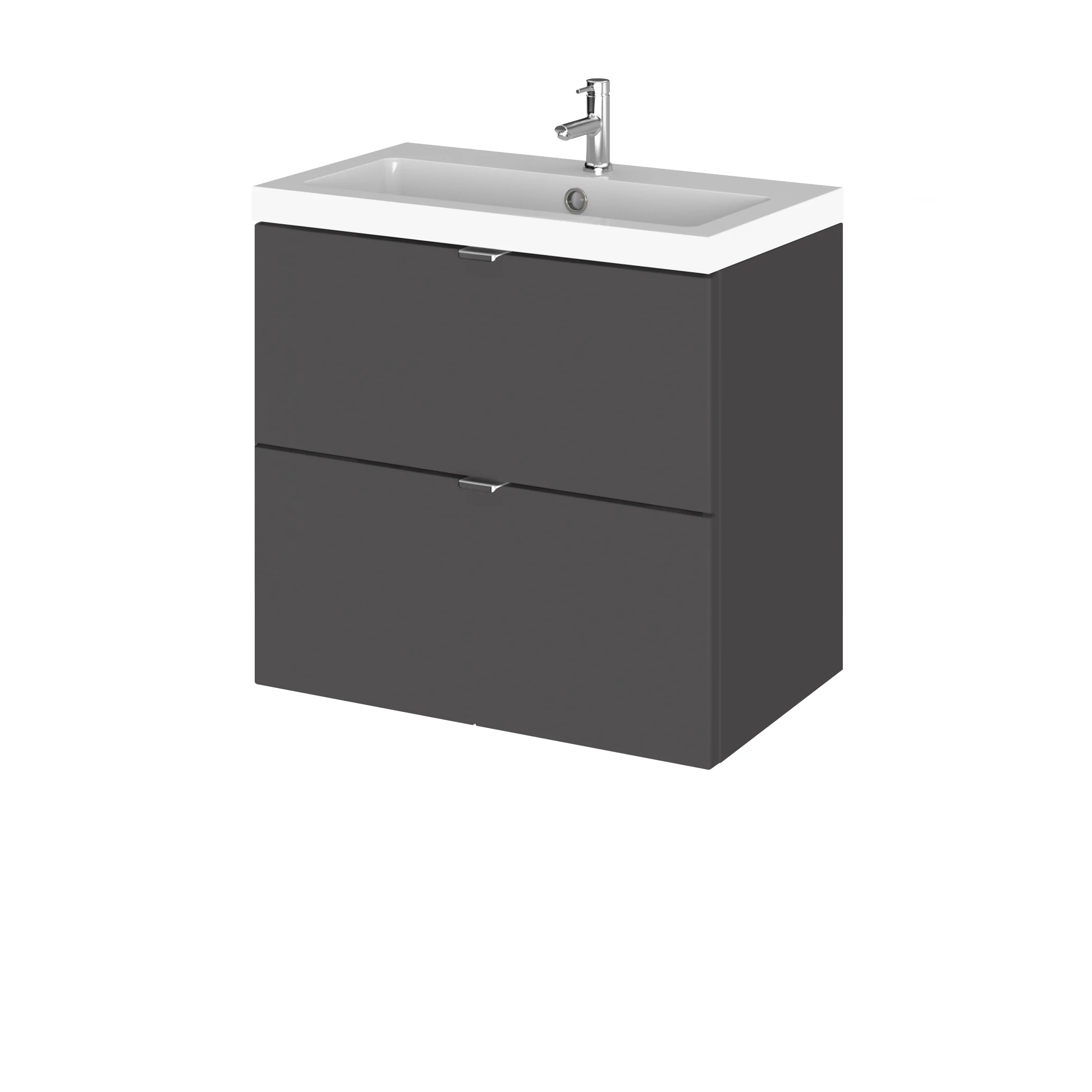 Hudson Reed Fusion Wall Hung Vanity Unit & Polymarble Basin 600mm (2-Drawer) - Gloss Grey