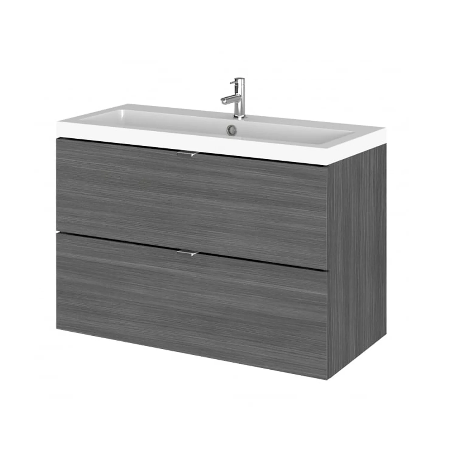 Hudson Reed Fusion Wall Hung Vanity Unit & Polymarble Basin 800mm (2-Drawer) - Anthracite Woodgrain