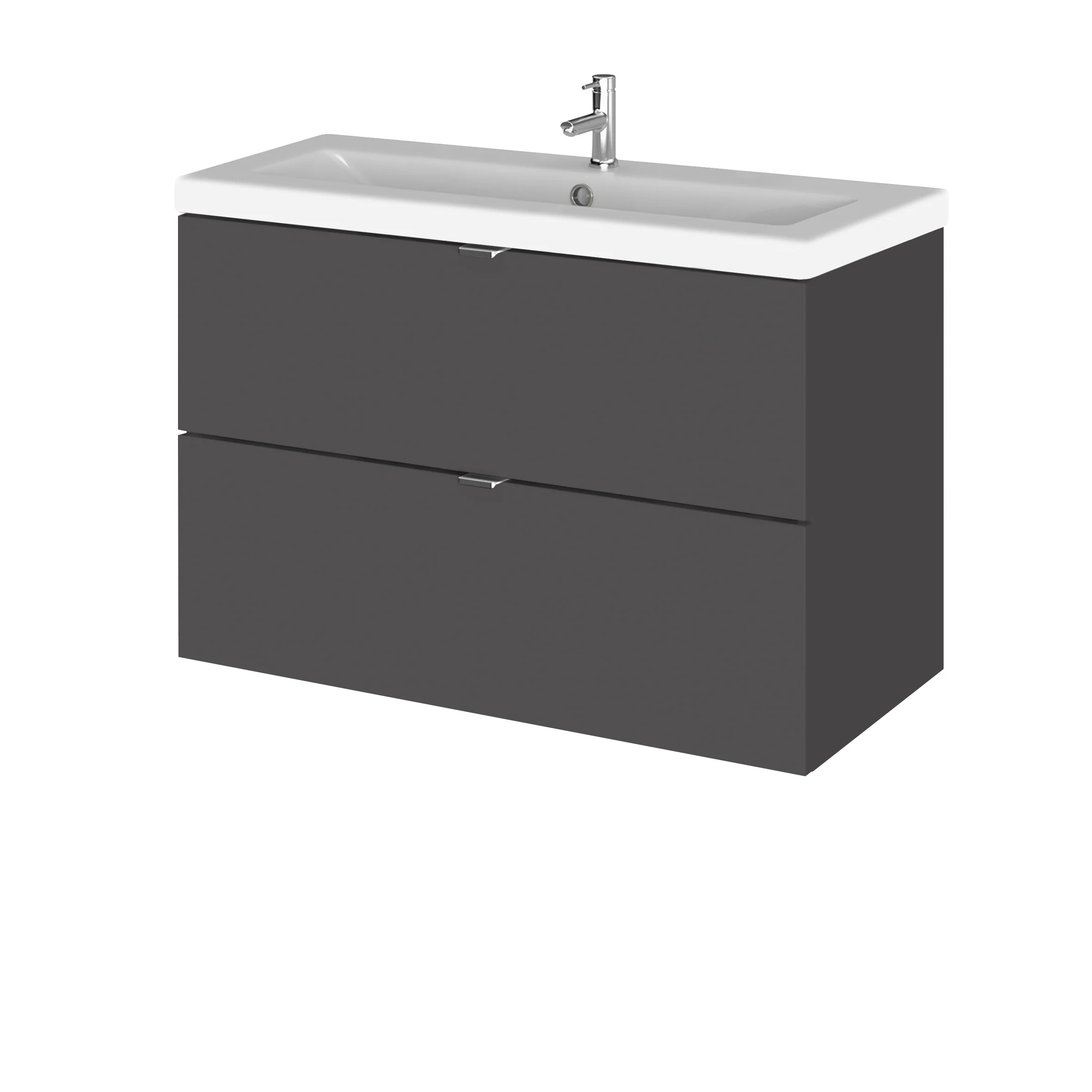 Hudson Reed Fusion Wall Hung Vanity Unit & Ceramic Basin 800mm (2-Drawer) - Gloss Grey