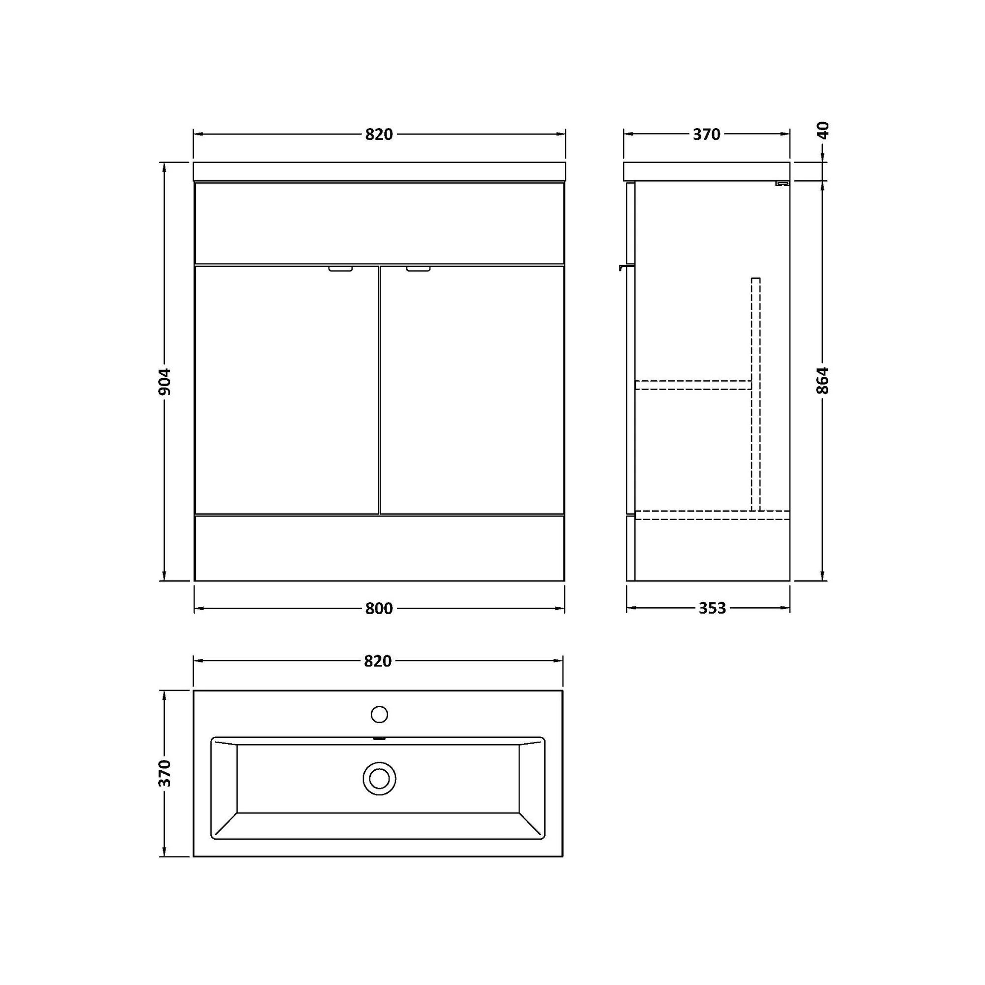 Hudson Reed Fusion Floorstanding Vanity Unit & Ceramic Basin 800mm (2-Door) - Gloss White - Image 2