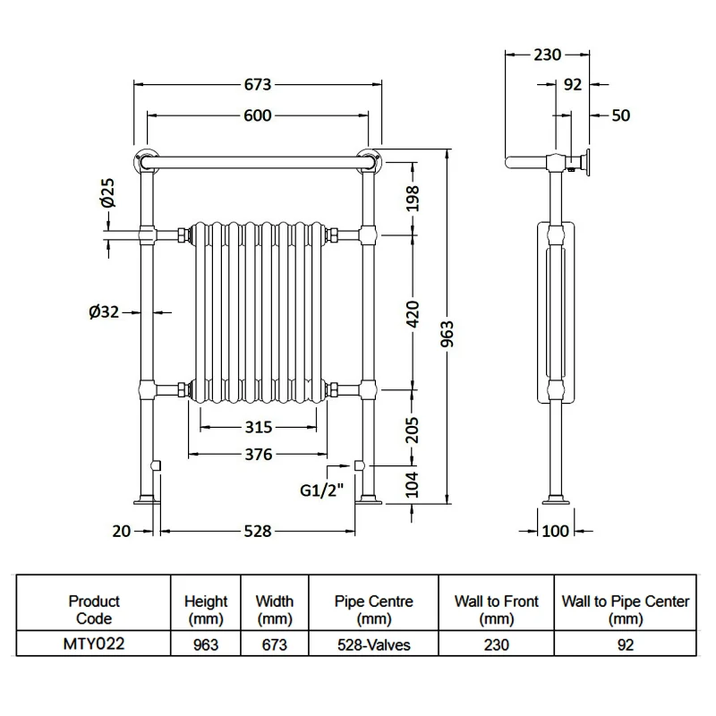 Hudson Reed Harrow Traditional Radiator with Crosshead Valves - Image 4