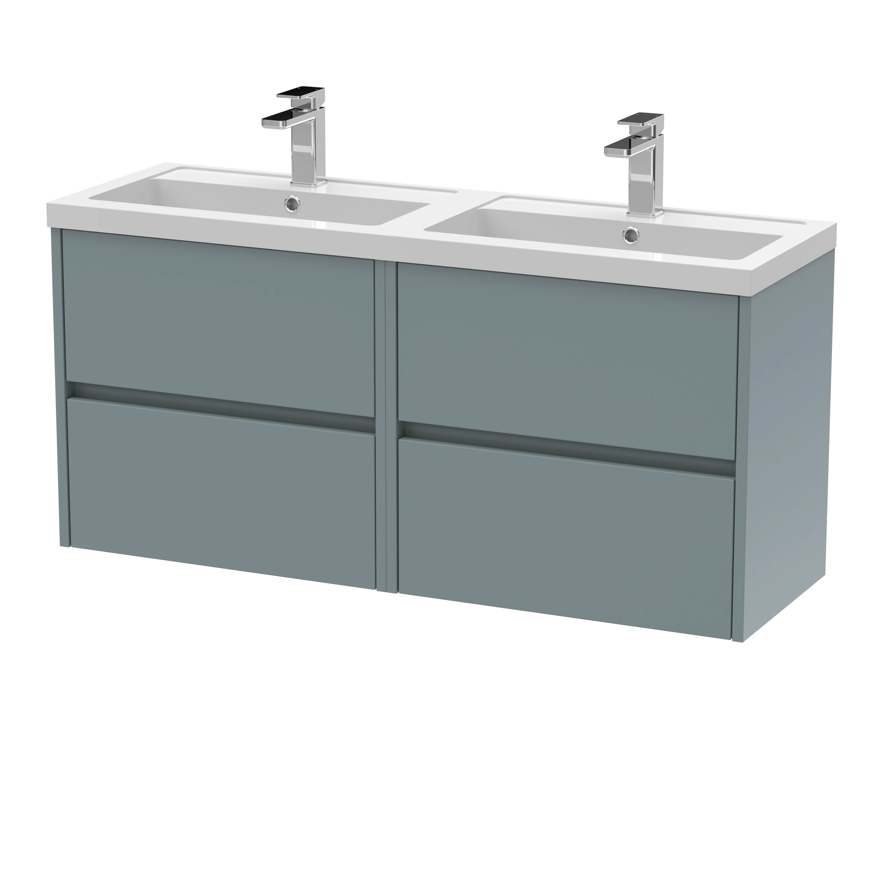 Hudson Reed Havana 1200mm Wall Hung 4 Drawer Unit & Double Basin - Coastal Grey