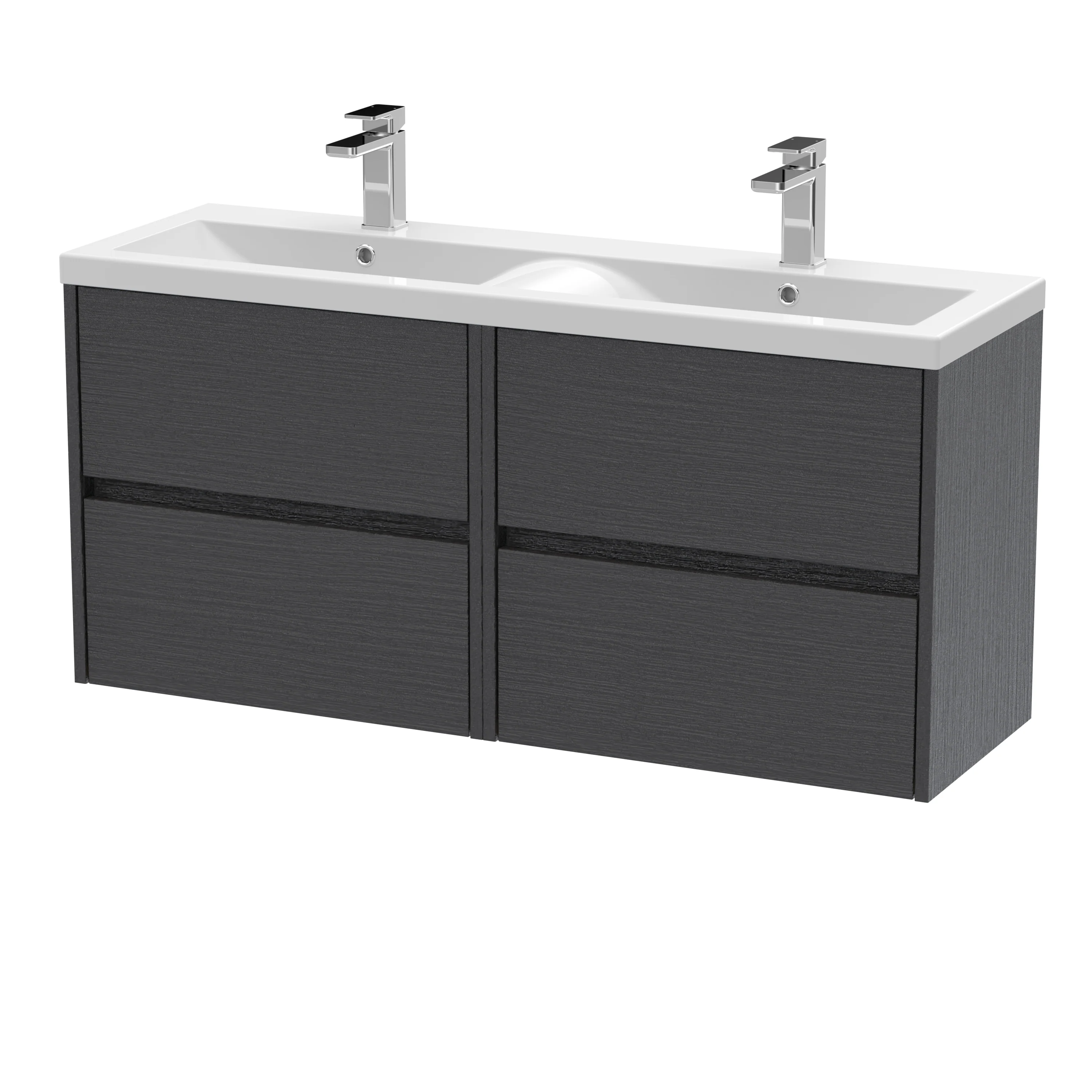 Hudson Reed Havana 1200mm Wall Hung 4 Drawer Unit & Double Basin - Graphite Grey