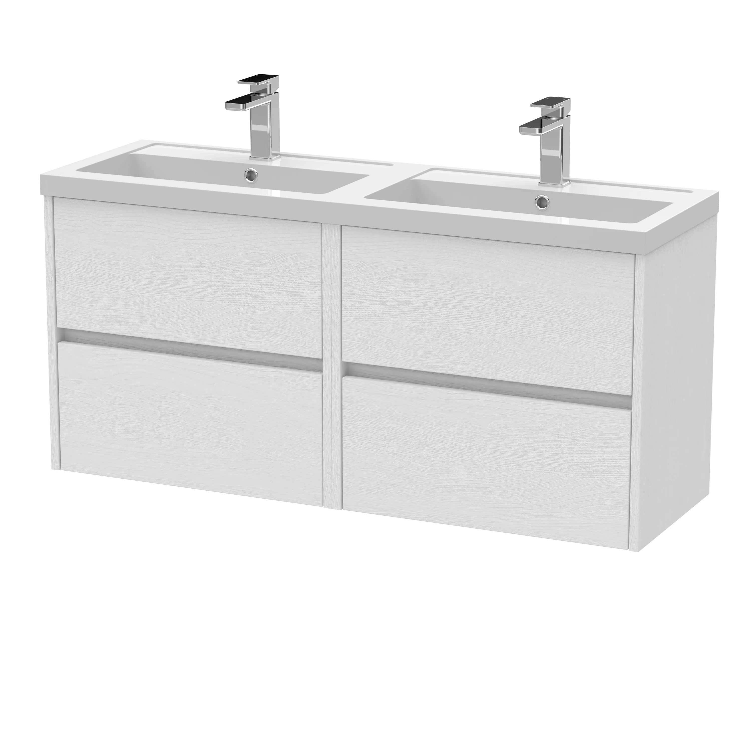 Hudson Reed Havana 1200mm Wall Hung 4 Drawer Unit & Double Basin - White Ash