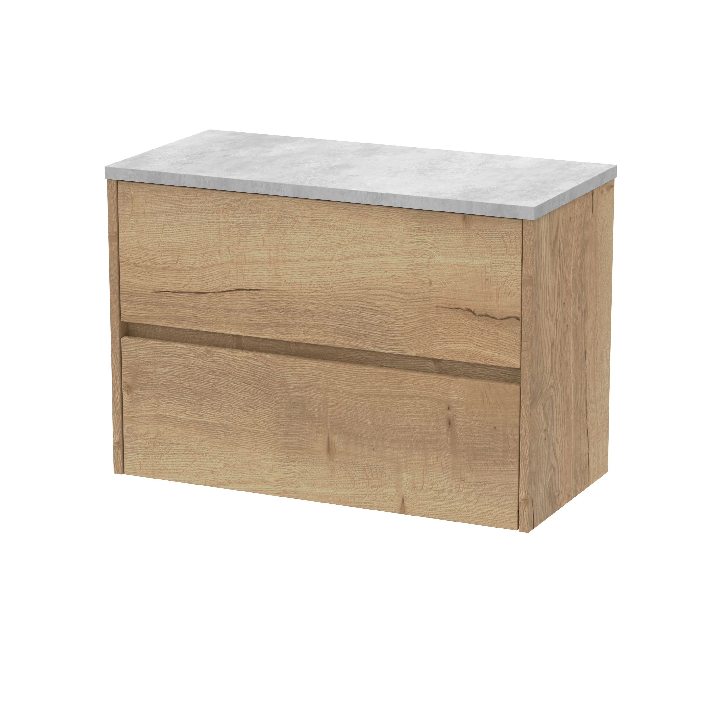 Hudson Reed Havana 800mm Wall Hung 2-Drawer Unit & Laminate Worktop - Autumn Oak