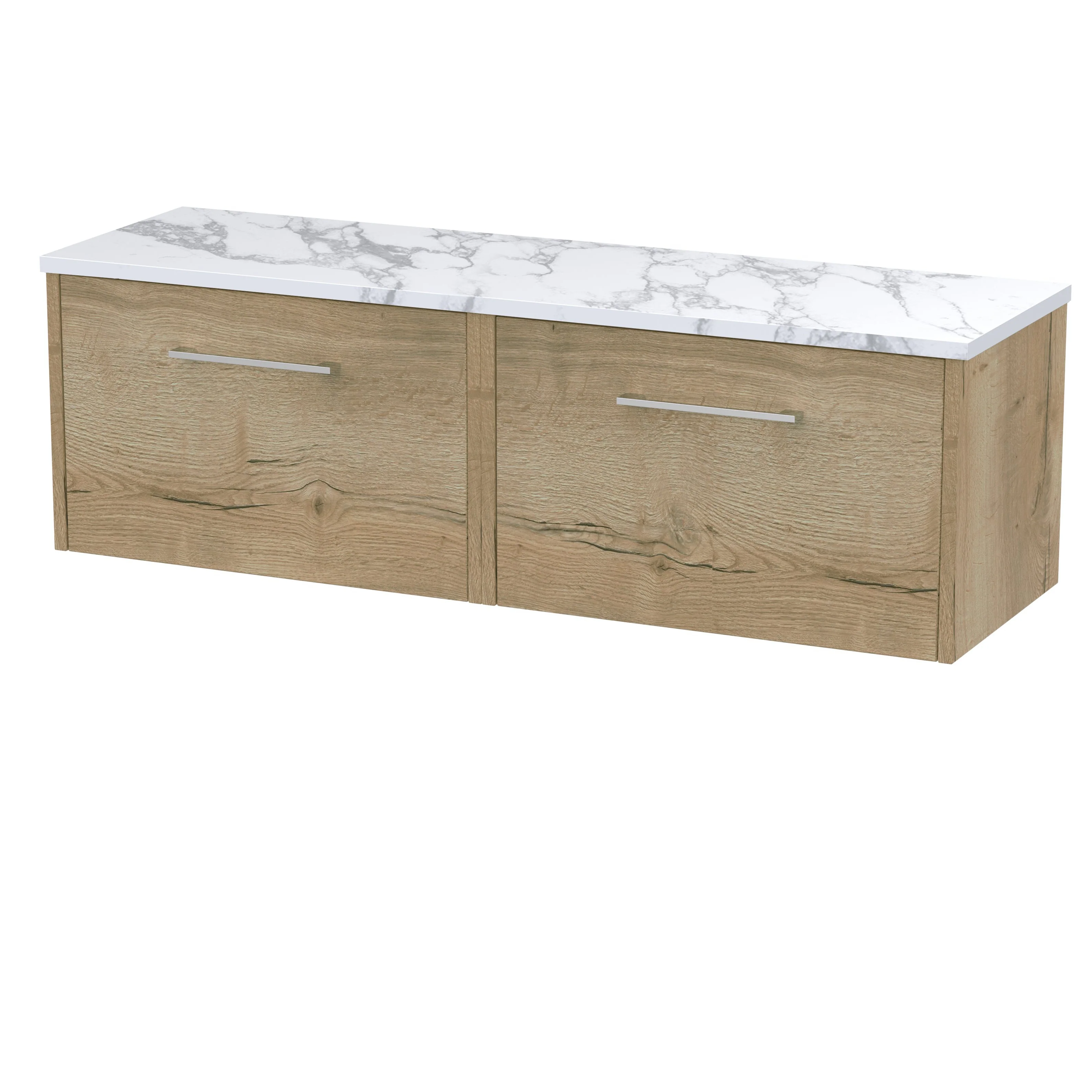 Hudson Reed Juno 1200mm Wall Hung 2-Drawer Vanity & Laminate Worktop - Autumn Oak