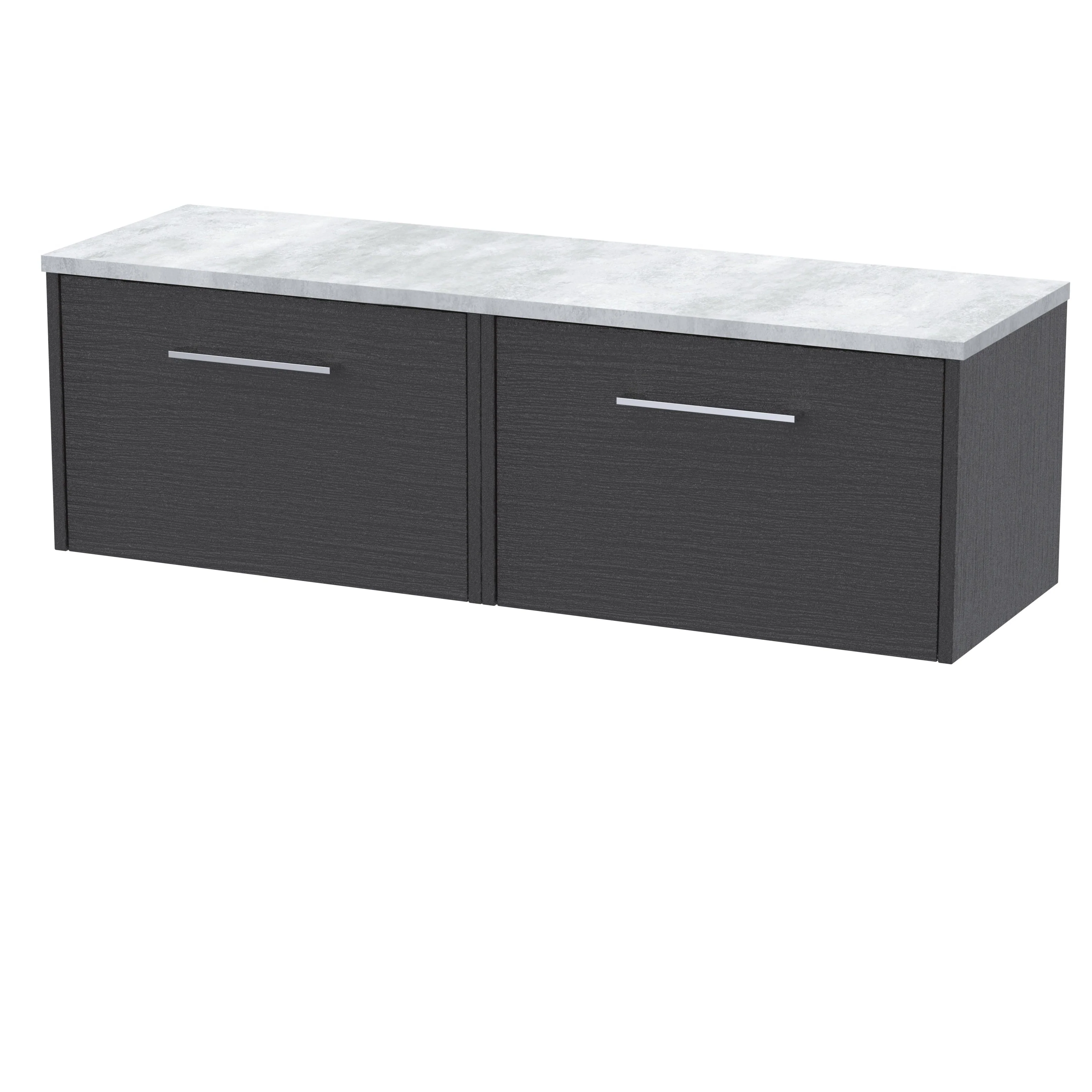 Hudson Reed Juno 1200mm Wall Hung 2-Drawer Vanity & Laminate Worktop - Graphite Grey Woodgrain