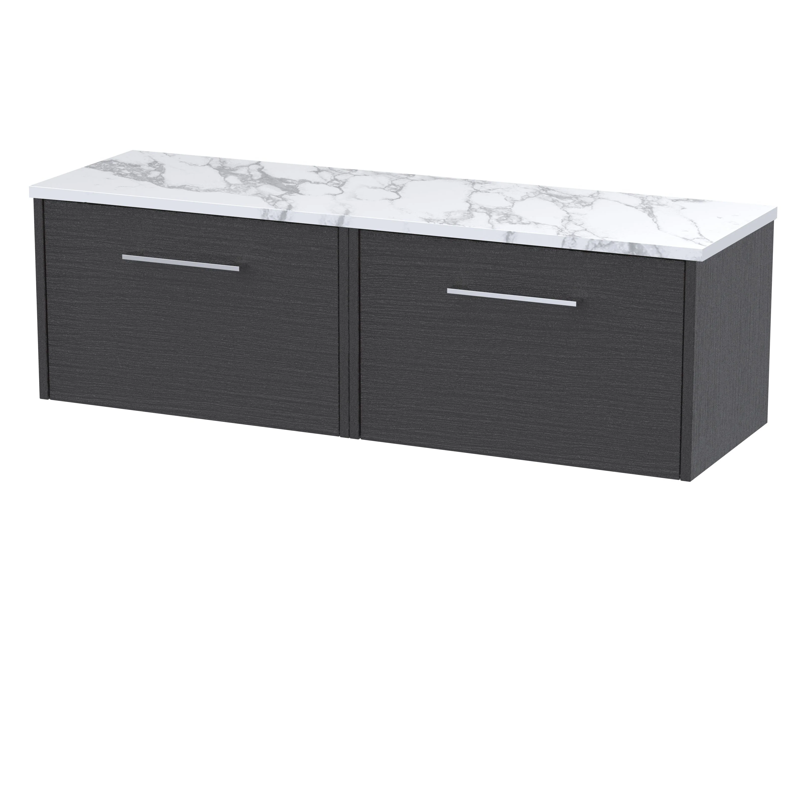 Hudson Reed Juno 1200mm Wall Hung 2-Drawer Vanity & Laminate Worktop - Graphite Grey Woodgrain