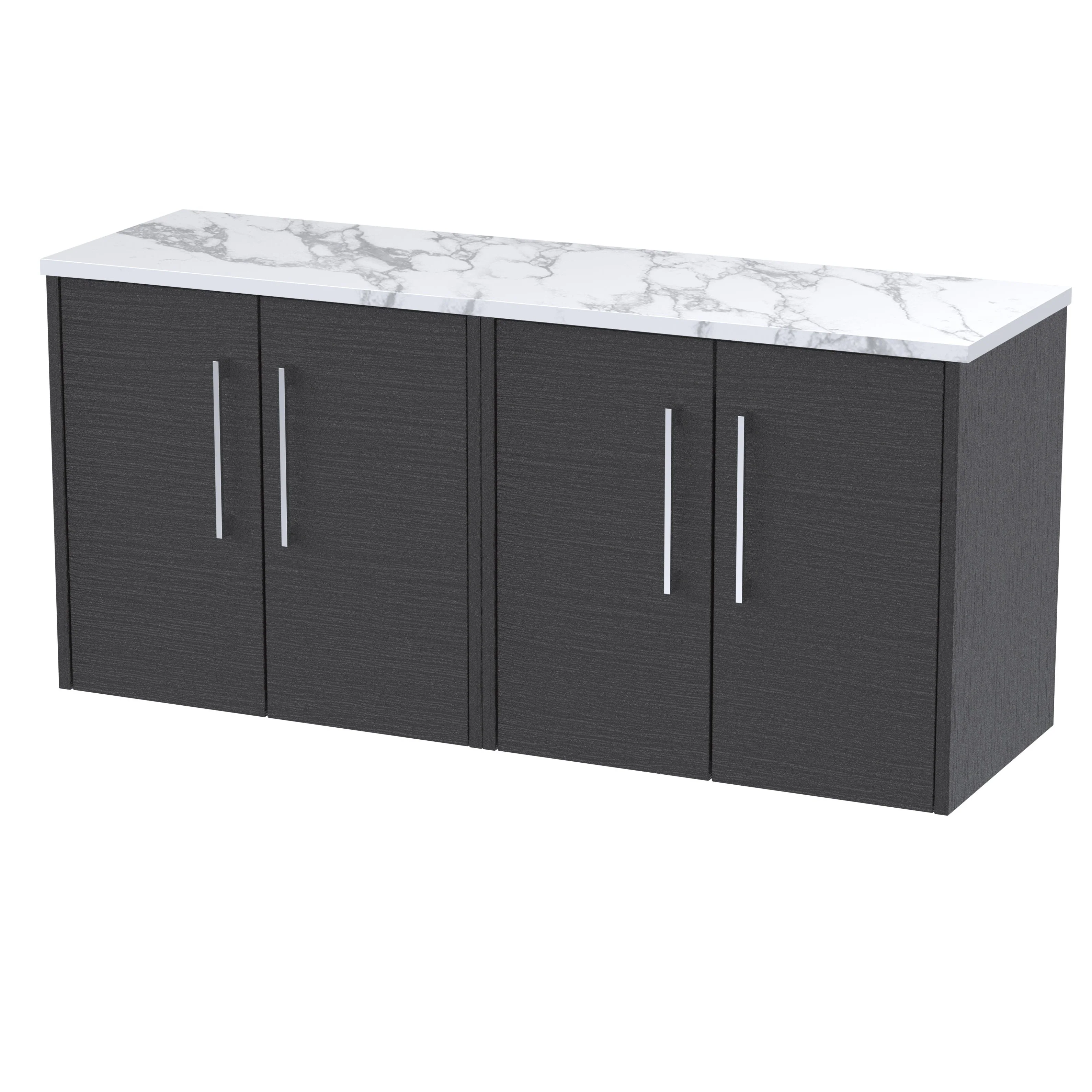 Hudson Reed Juno 1200mm Wall Hung 4-Door Vanity & Laminate Worktop - Graphite Grey Woodgrain
