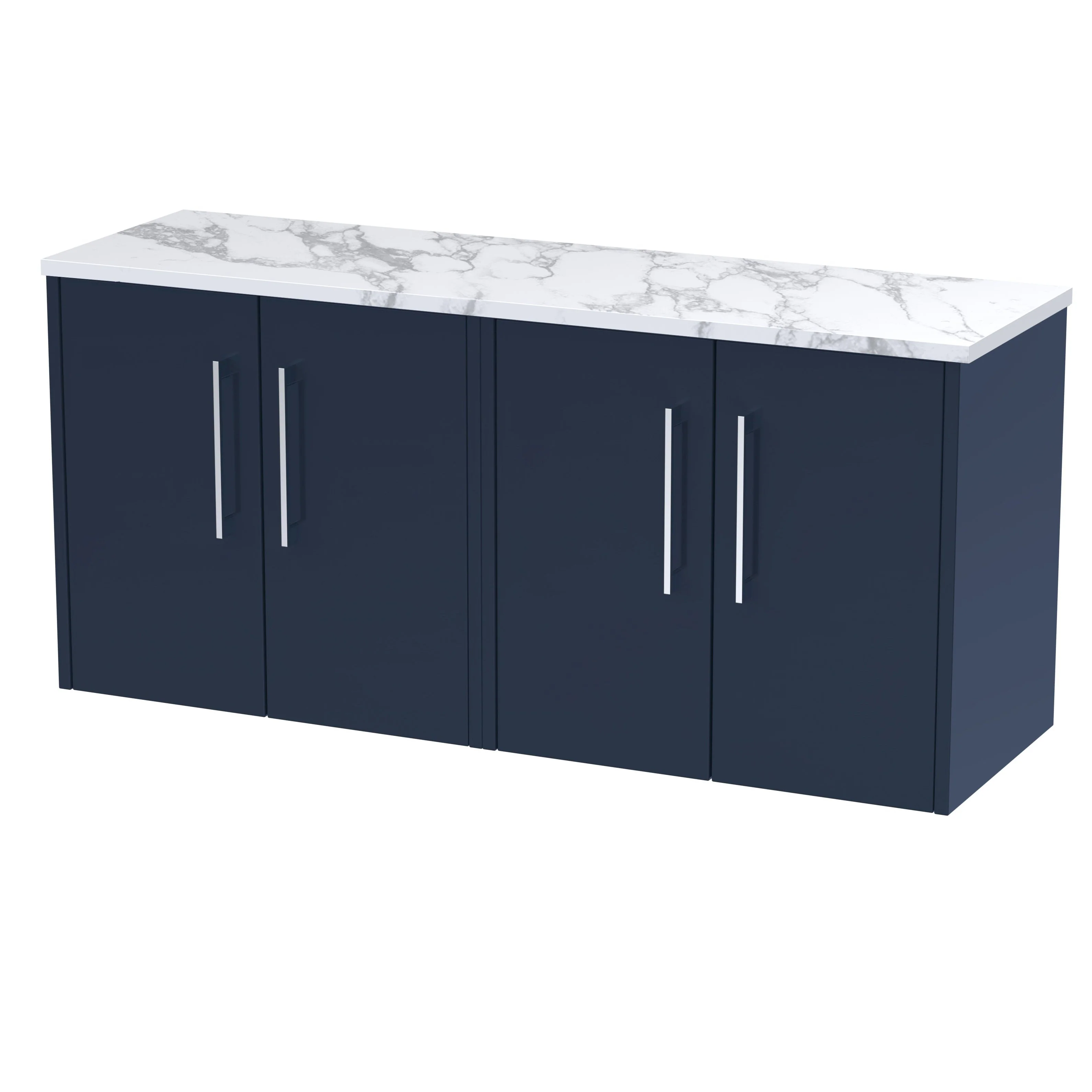 Hudson Reed Juno 1200mm Wall Hung 4-Door Vanity & Laminate Worktop - Midnight Blue