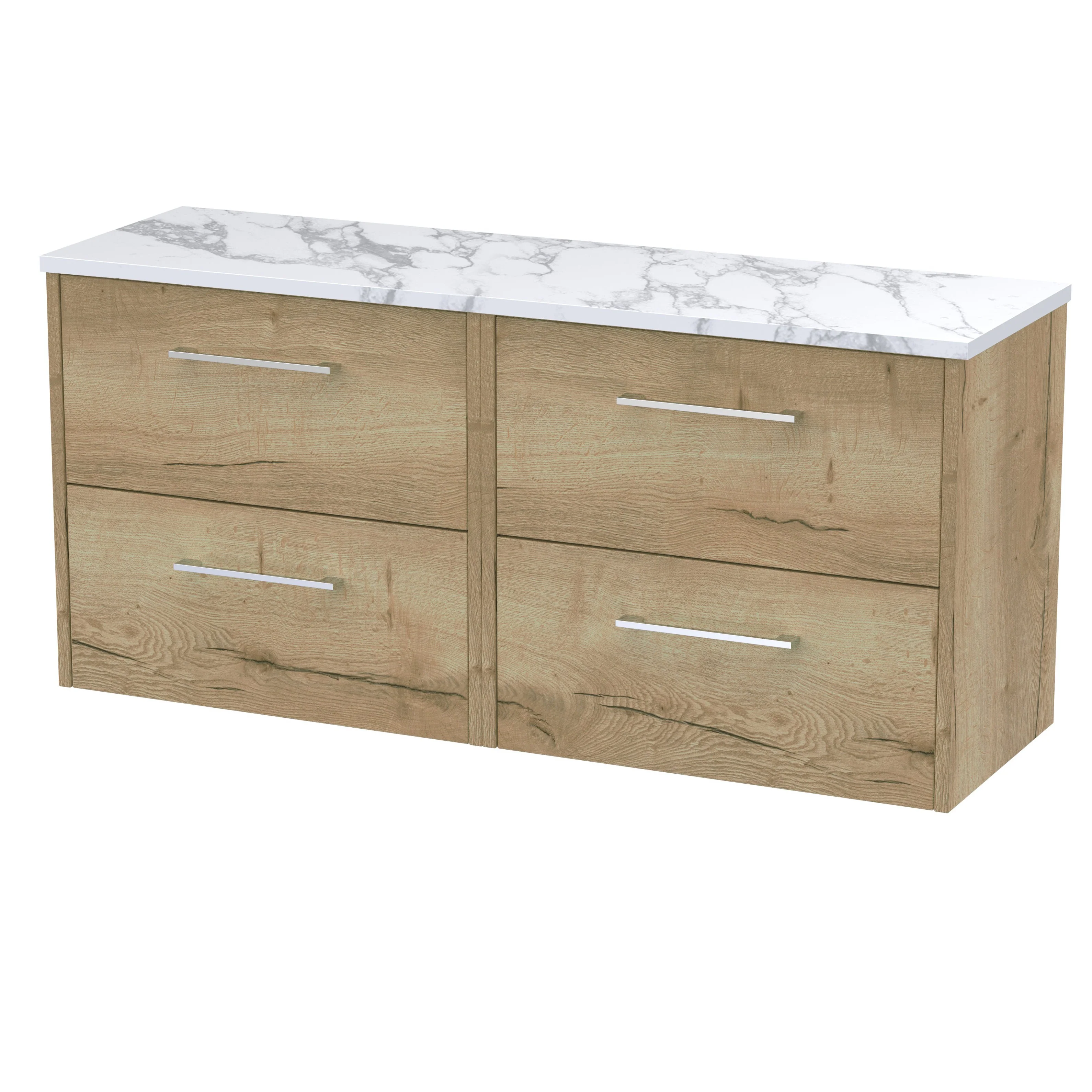 Hudson Reed Juno 1200mm Wall Hung 4-Drawer Vanity & Laminate Worktop - Autumn Oak