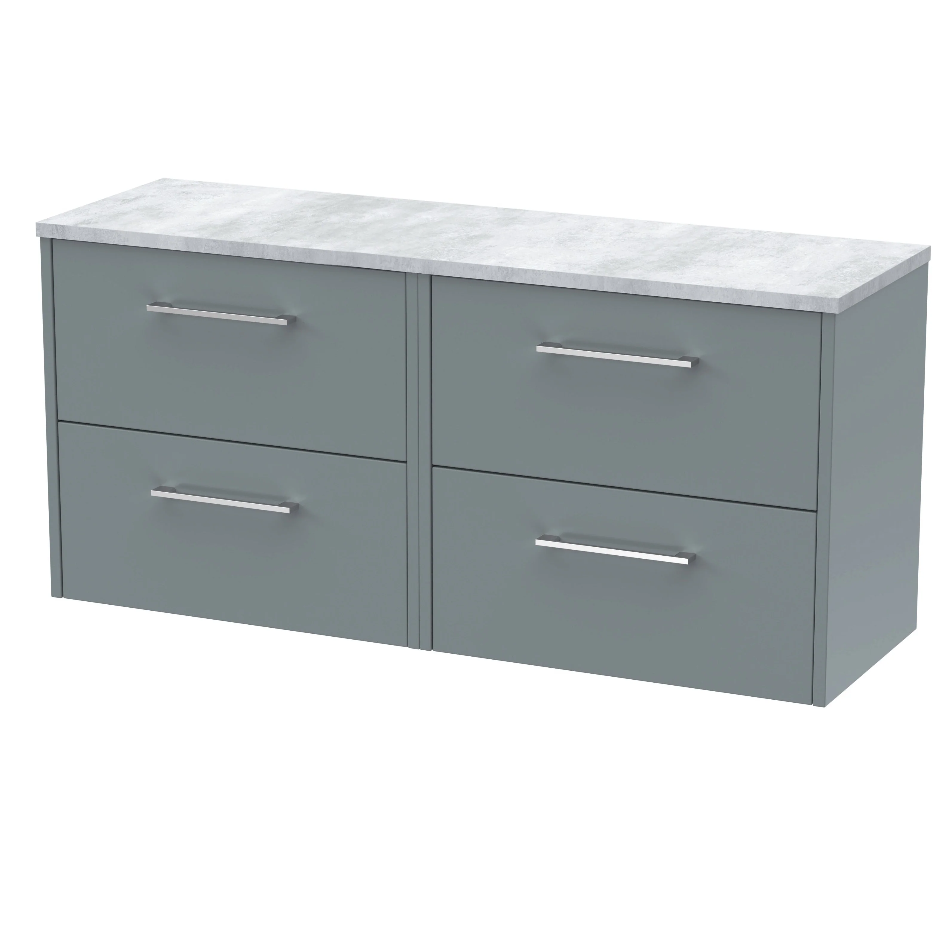 Hudson Reed Juno 1200mm Wall Hung 4-Drawer Vanity & Laminate Worktop - Coastal Grey