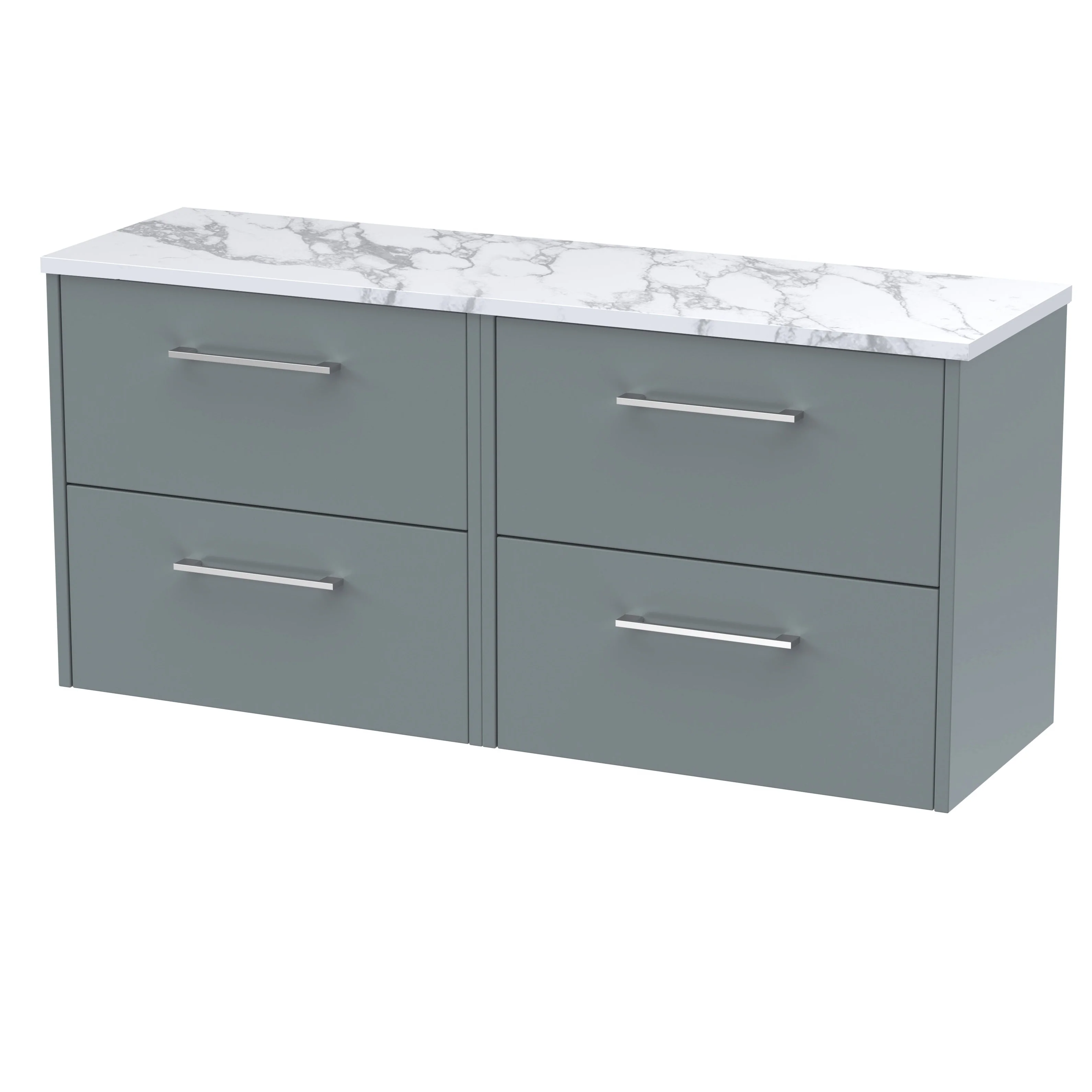 Hudson Reed Juno 1200mm Wall Hung 4-Drawer Vanity & Laminate Worktop - Coastal Grey