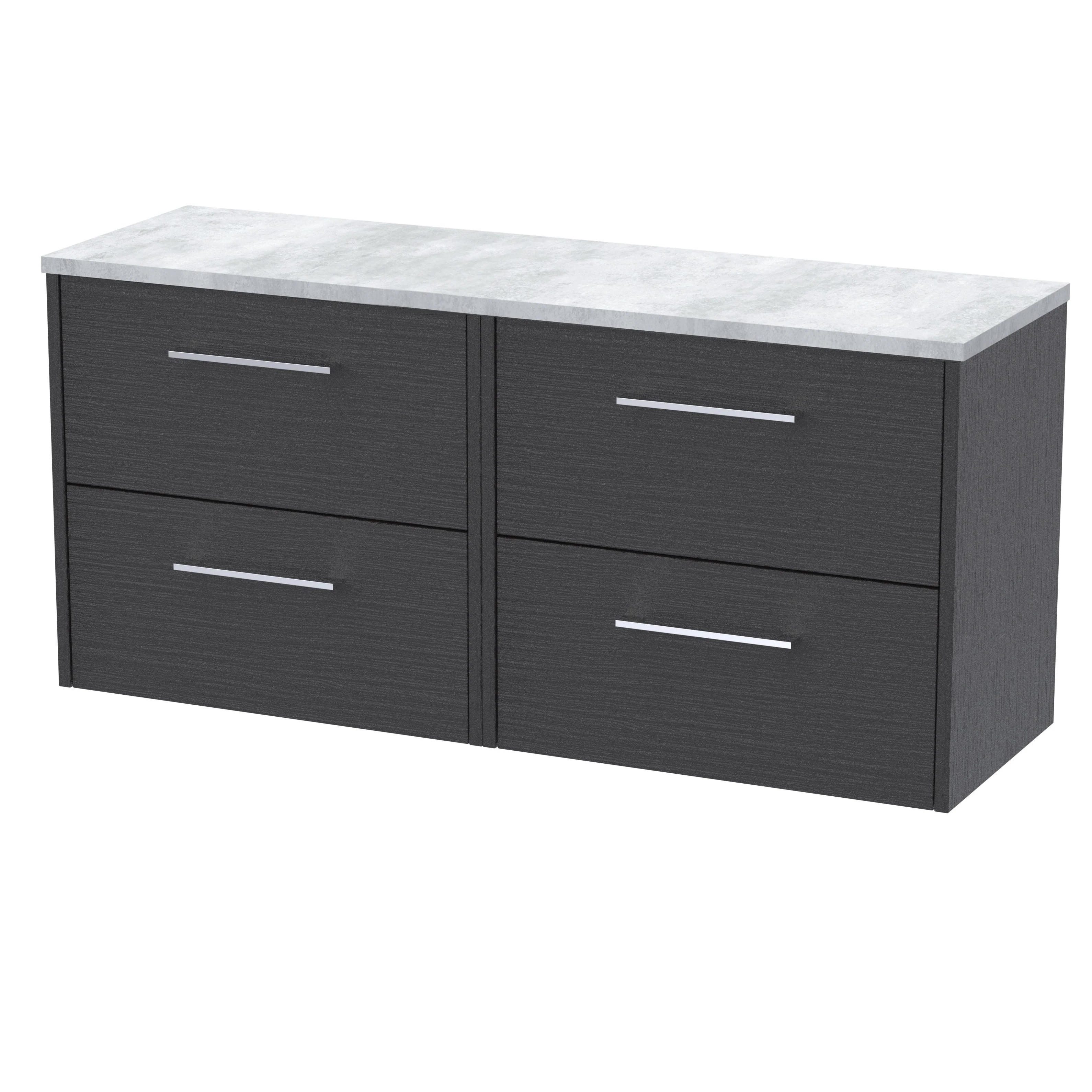 Hudson Reed Juno 1200mm Wall Hung 4-Drawer Vanity & Laminate Worktop - Graphite Grey Woodgrain