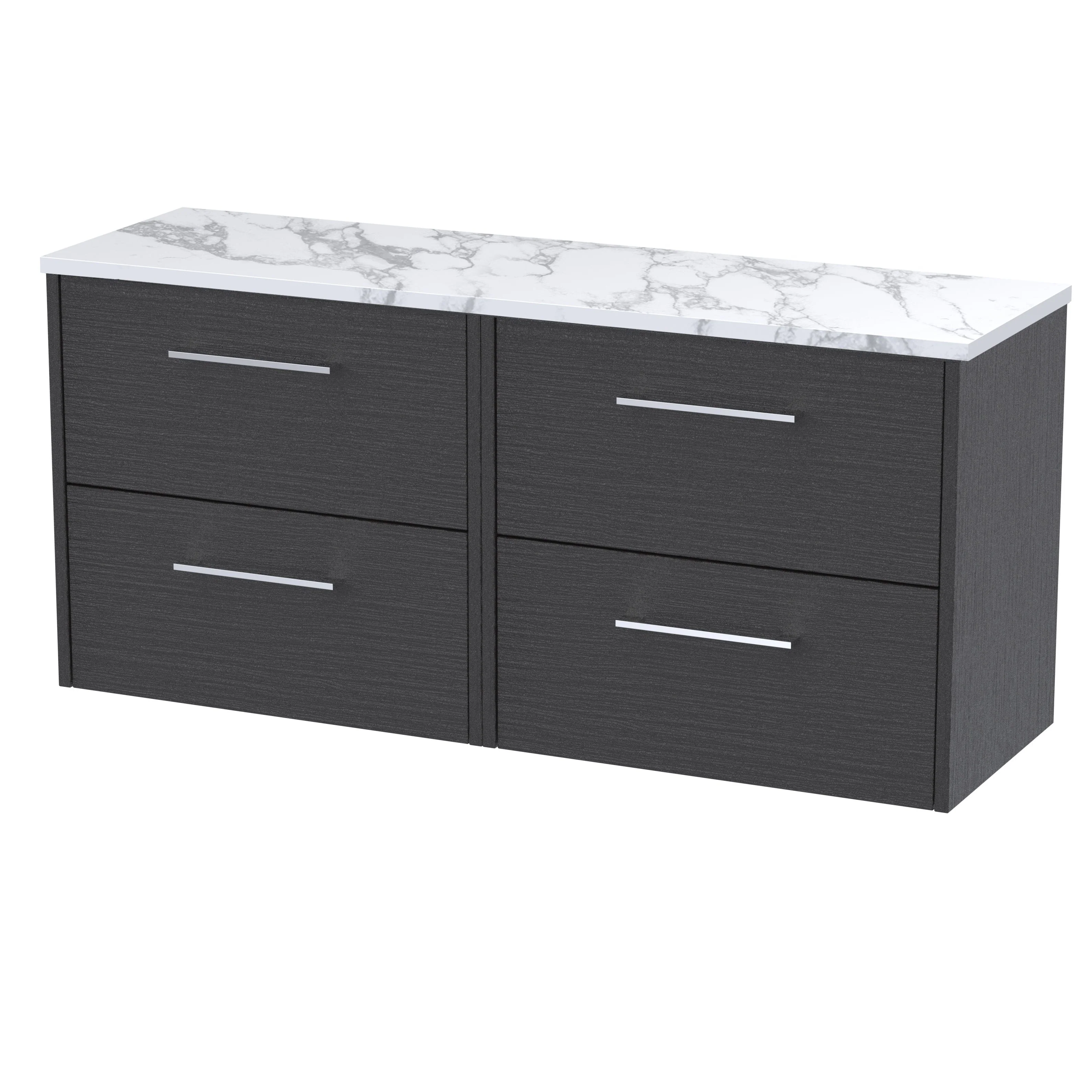 Hudson Reed Juno 1200mm Wall Hung 4-Drawer Vanity & Laminate Worktop - Graphite Grey Woodgrain
