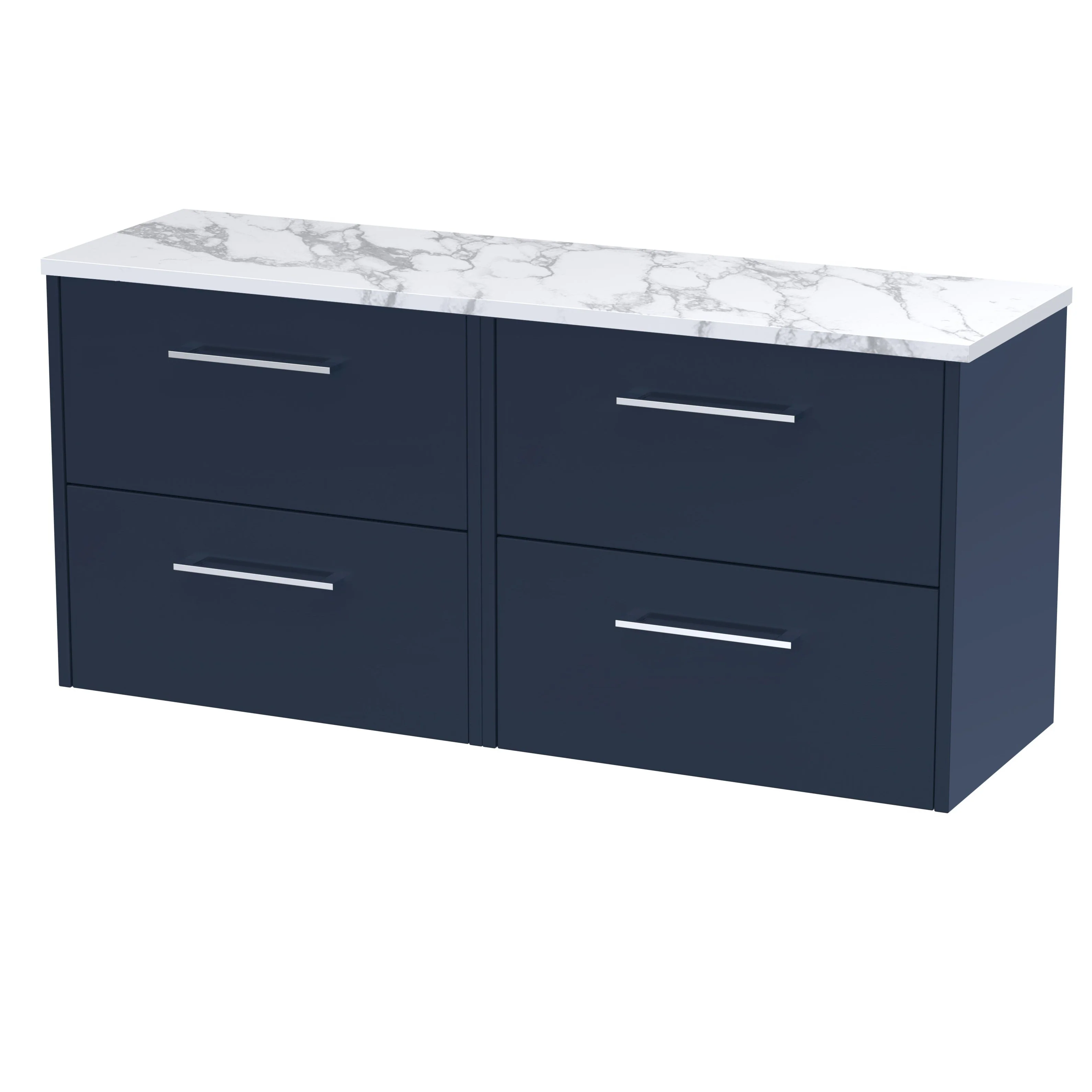 Hudson Reed Juno 1200mm Wall Hung 4-Drawer Vanity & Laminate Worktop - Midnight Blue