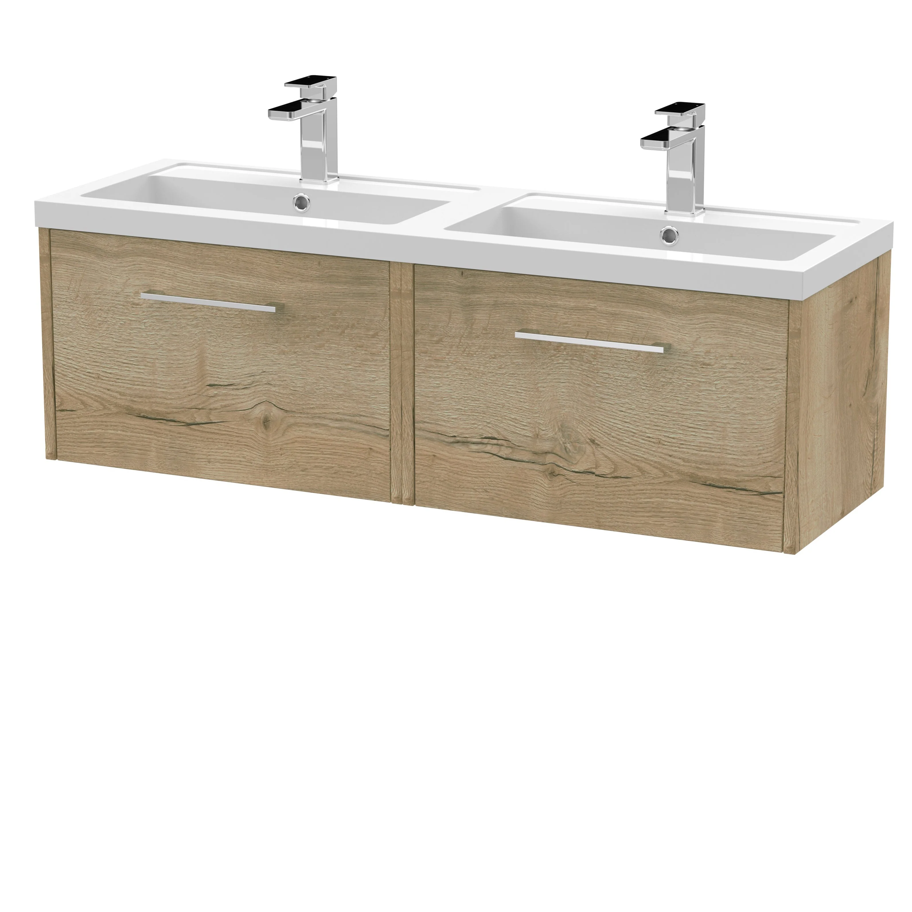 Hudson Reed Juno 1200mm Wall Hung 2-Drawer Vanity & Double Basin - Autumn Oak