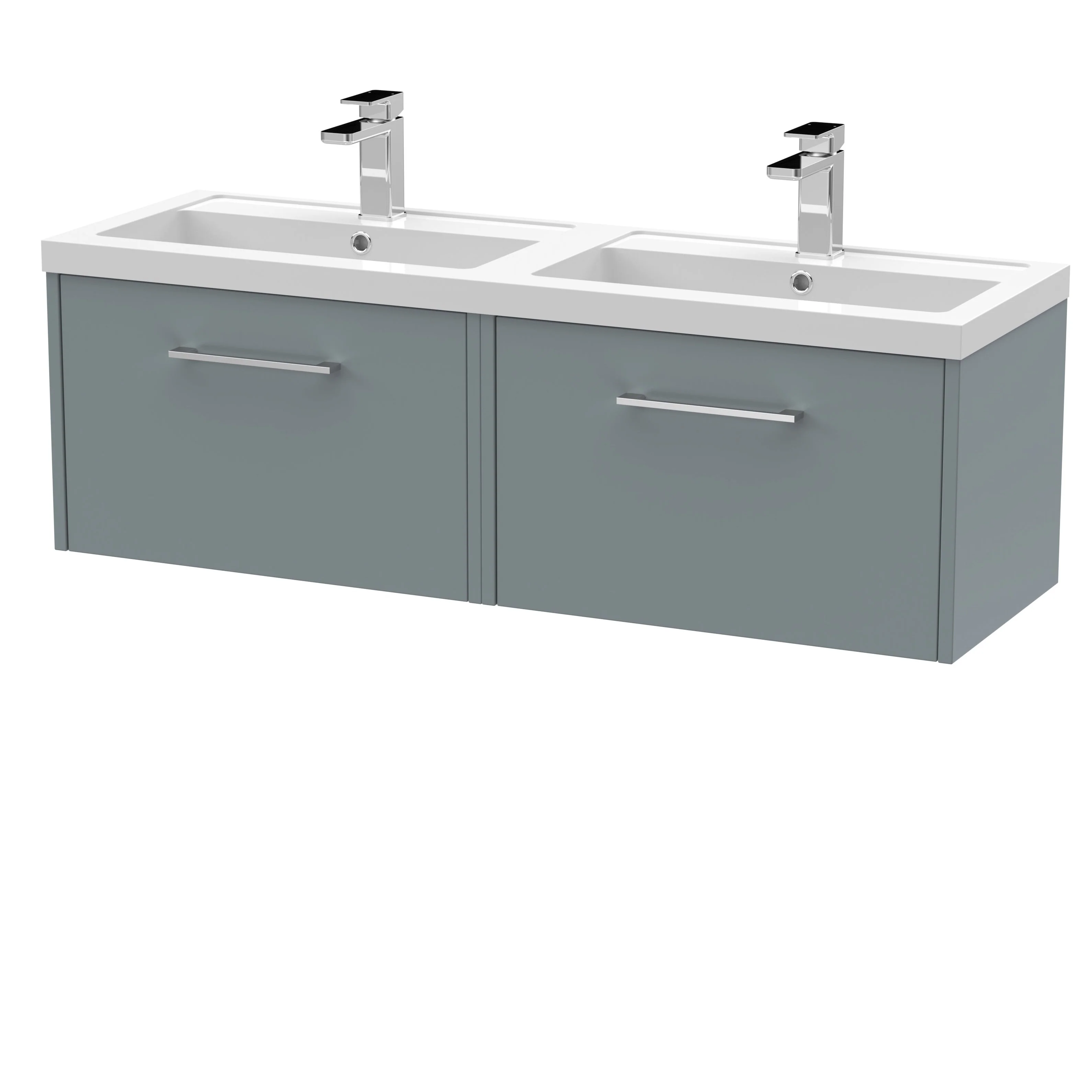 Hudson Reed Juno 1200mm Wall Hung 2-Drawer Vanity & Double Basin - Coastal Grey