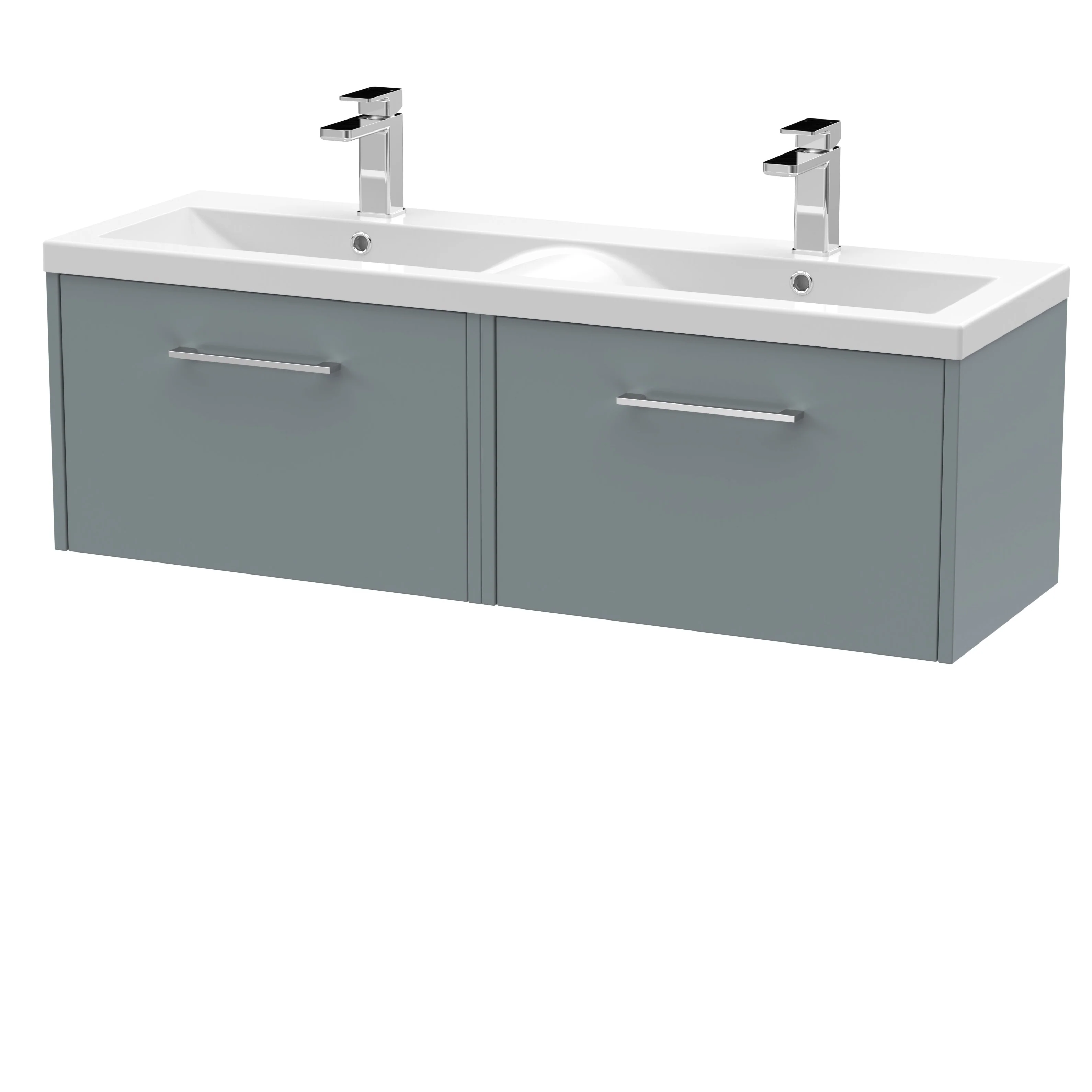 Hudson Reed Juno 1200mm Wall Hung 2-Drawer Vanity & Double Basin - Coastal Grey