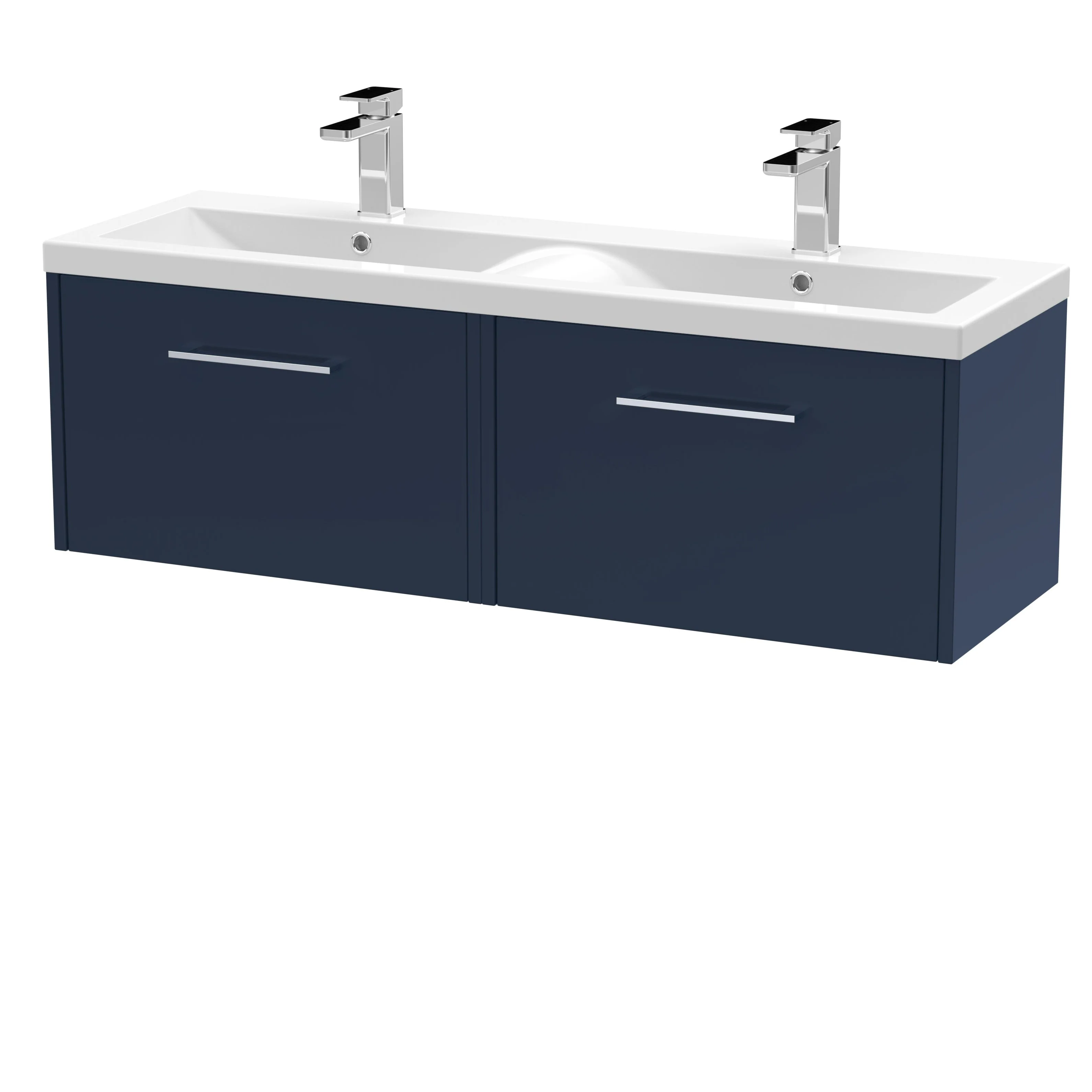 Hudson Reed Juno 1200mm Wall Hung 2-Drawer Vanity & Double Basin - Electric Blue
